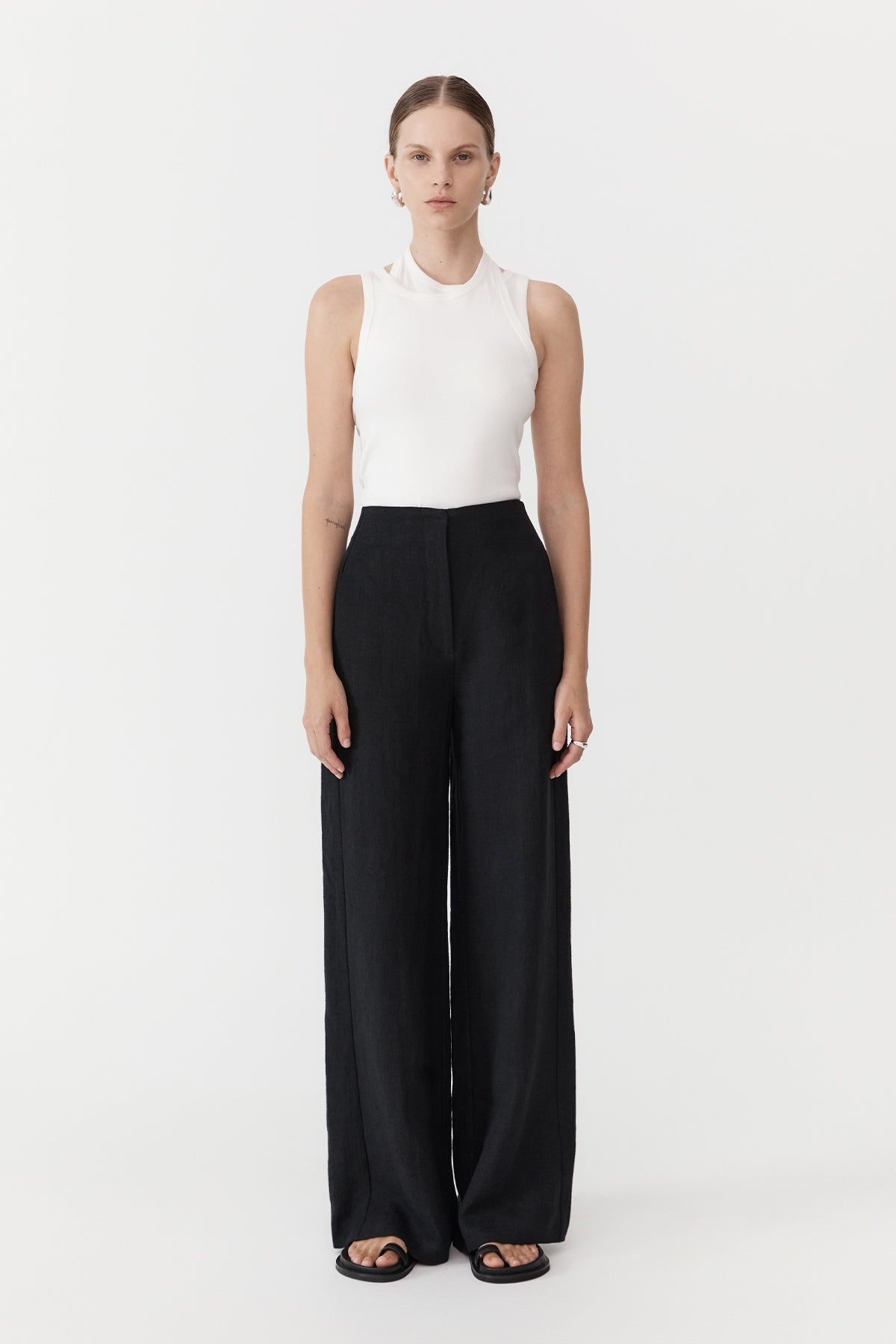 Linen Wide Leg Pants - Black - 2