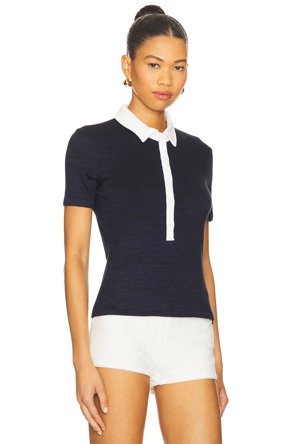 Knit Button Short Sleeve Polo Top - 2