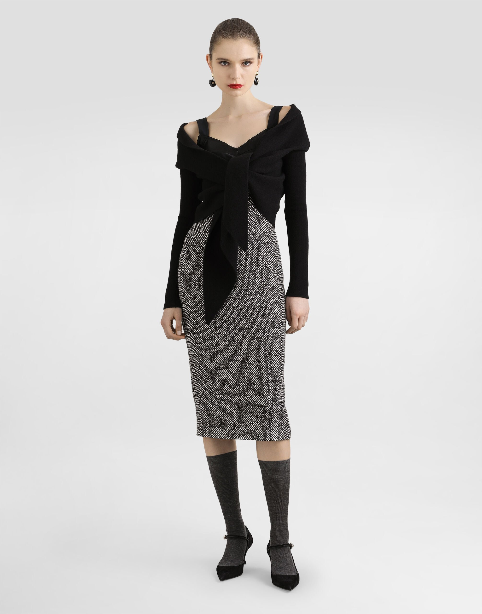 Heavy crêpe dress with damier print - 2