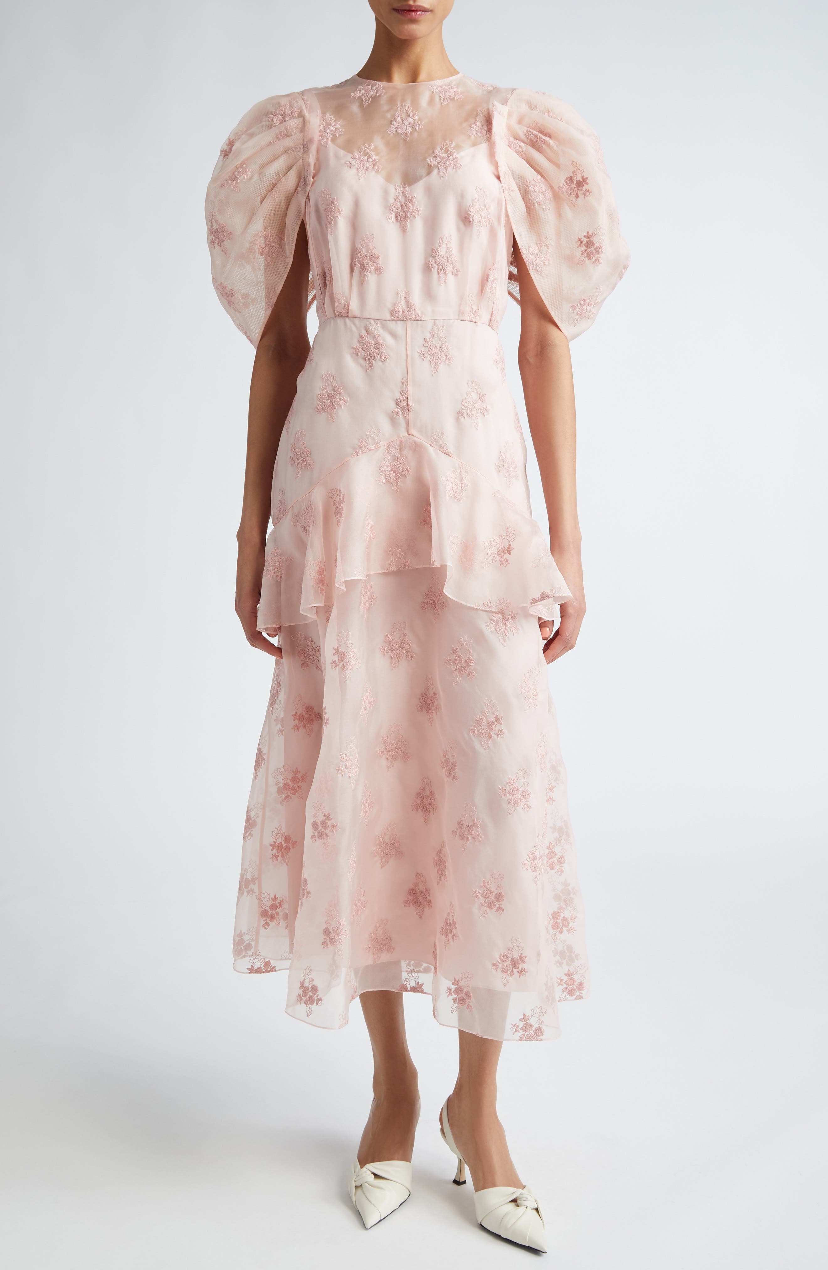 Illusion Neck Silk Organza Peplum Midi Dress - 1