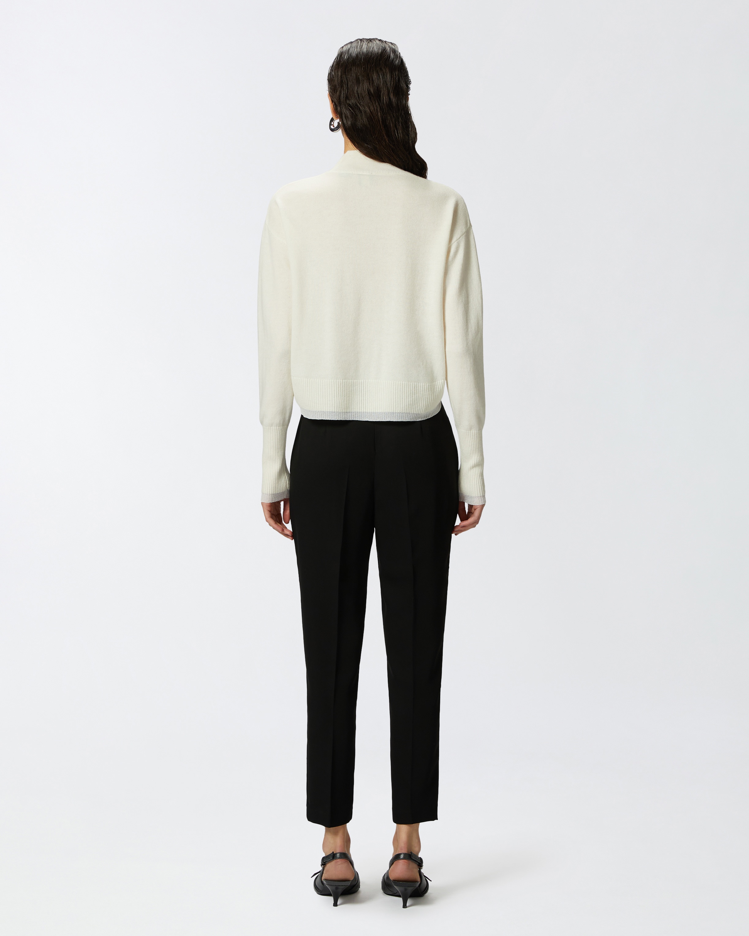 WHITE CASHMERE-BLEND MOCK-NECK SWEATER - 4