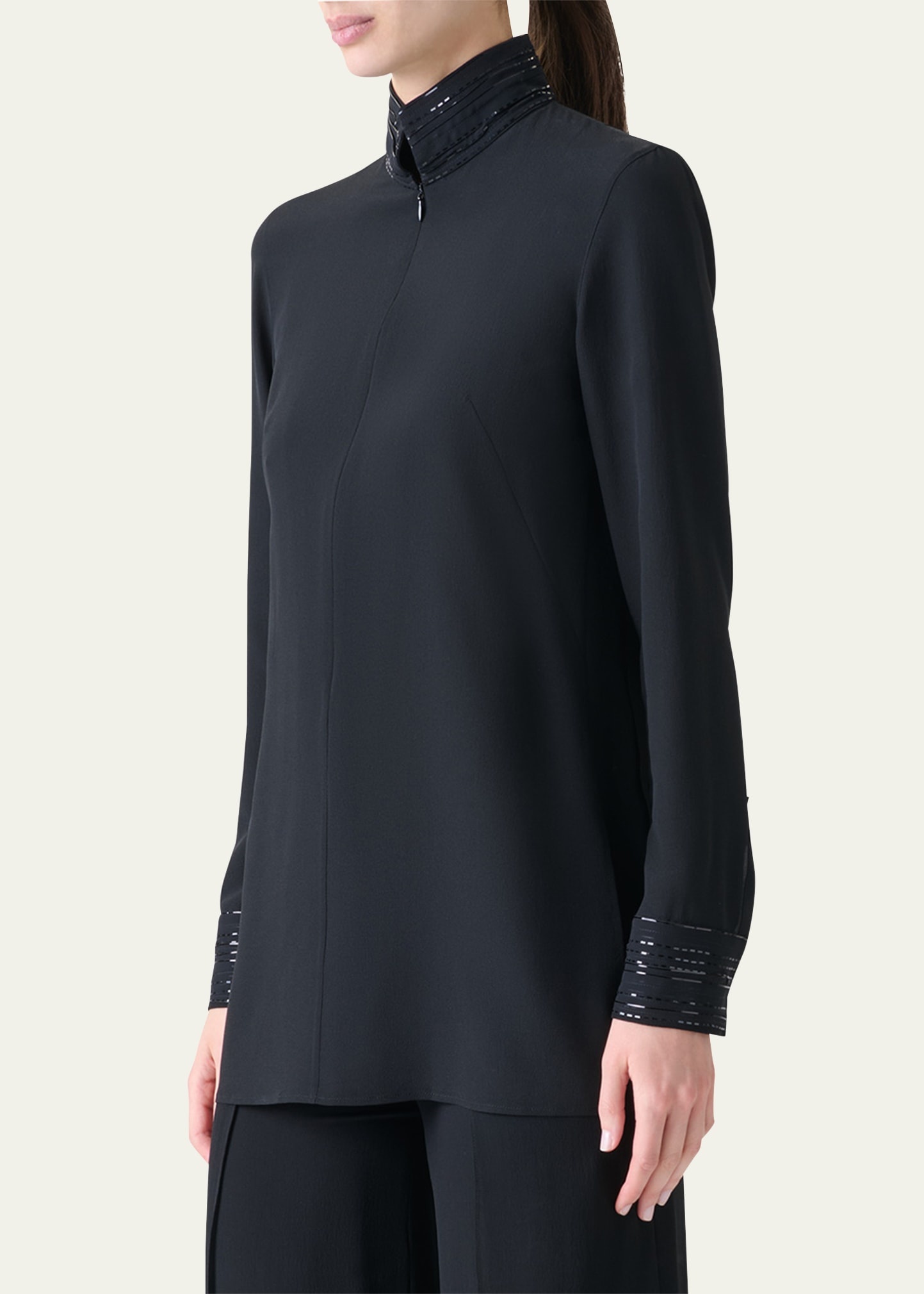Ribbon Foil Silk Crepe Tunic Blouse - 4