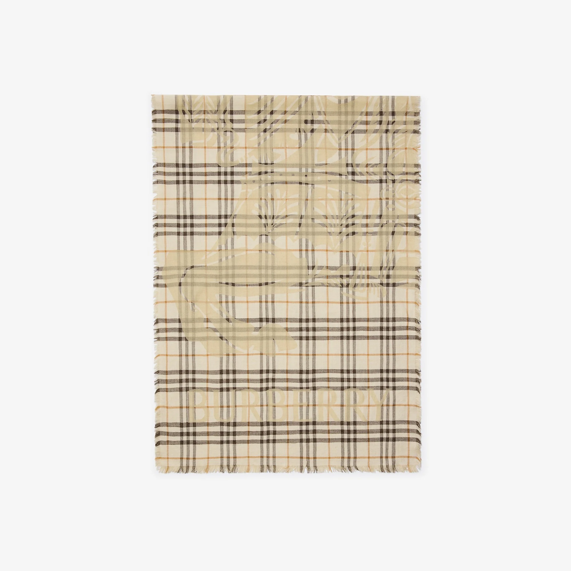 Wide EKD Check Wool Silk Scarf - 1