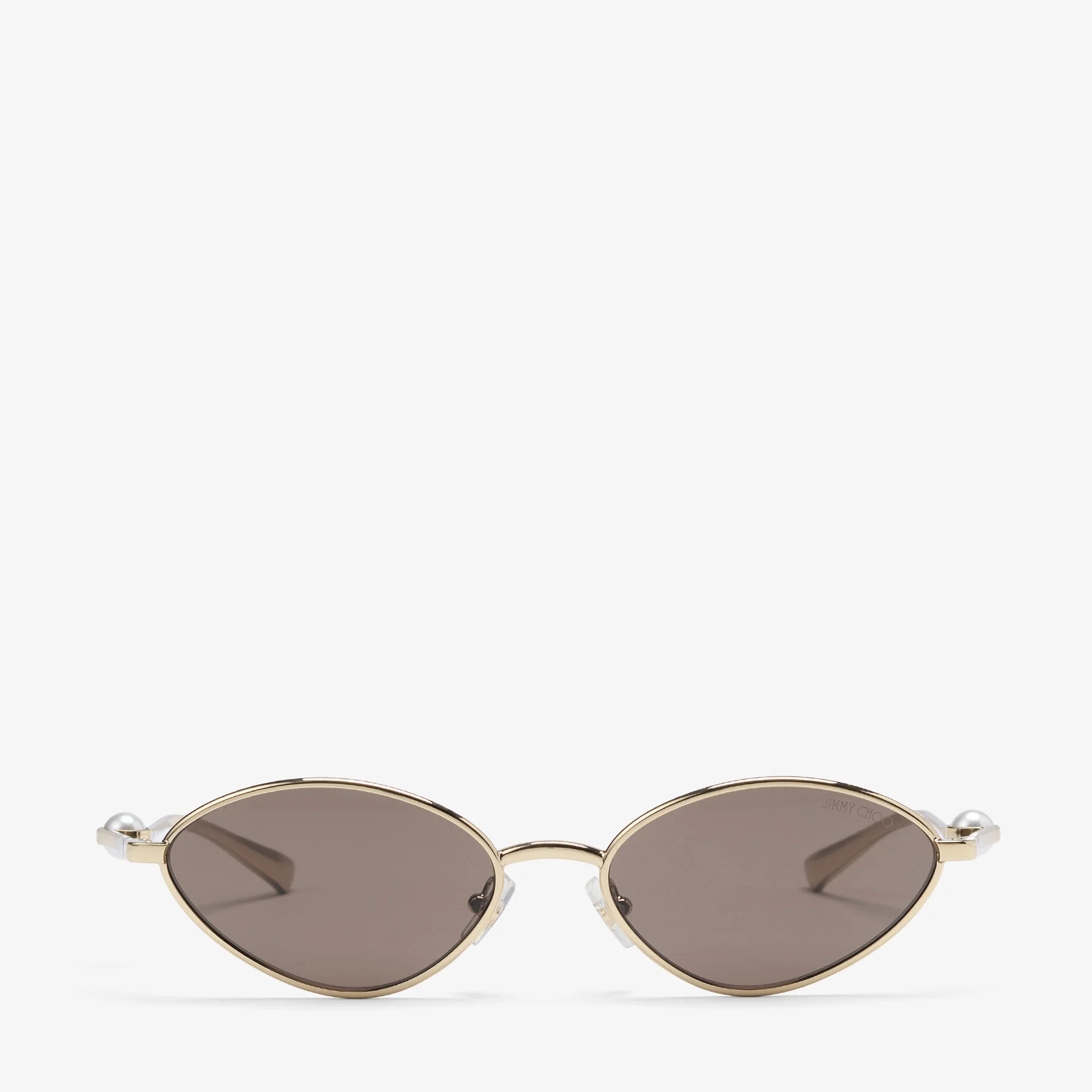 Ina Pale Gold Metal Cat-Eye Sunglasses with Dark Brown Lenses - 1