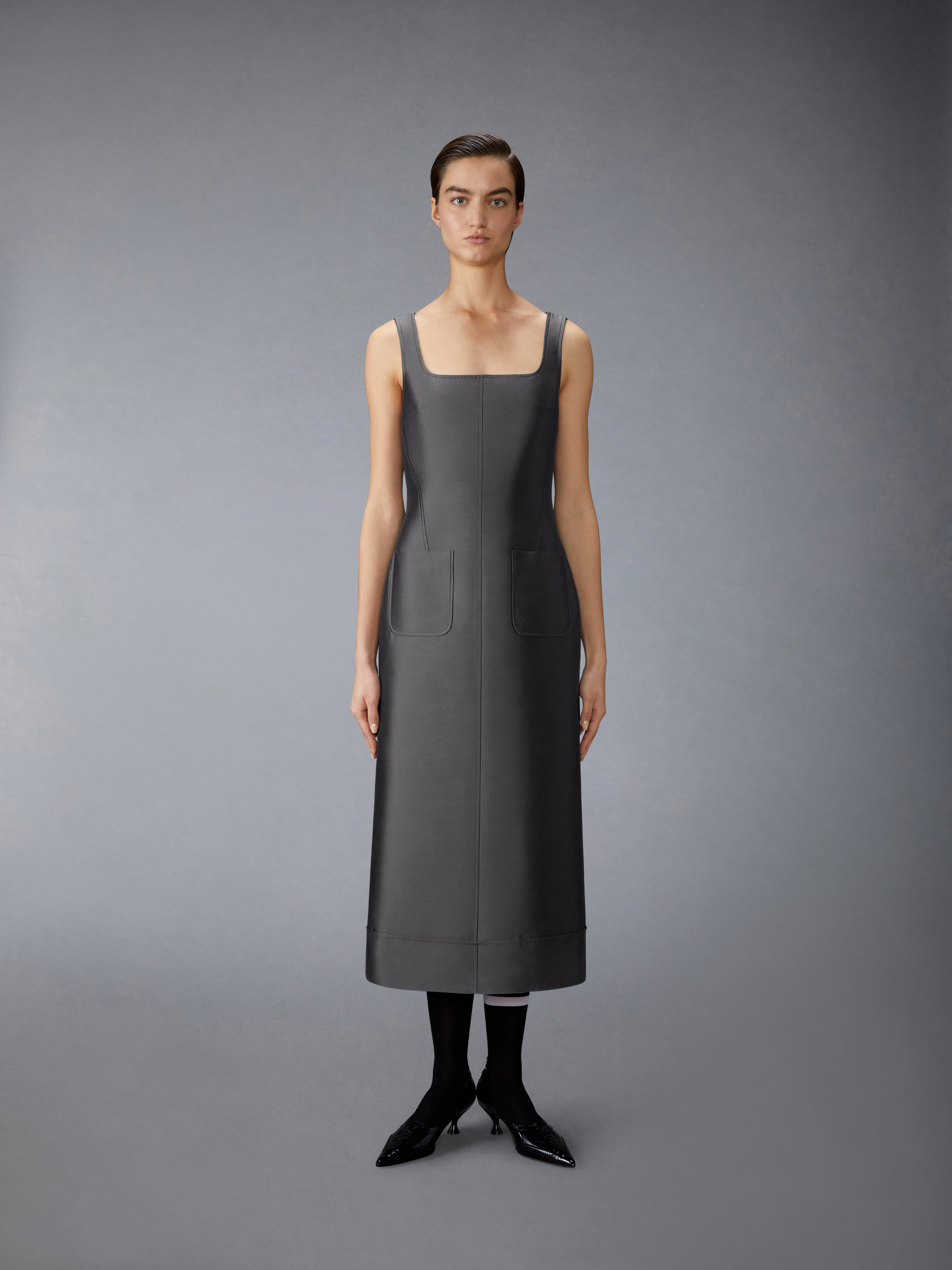 WOOL AND SILK SQUARE NECK COLUMN DRESS - 3