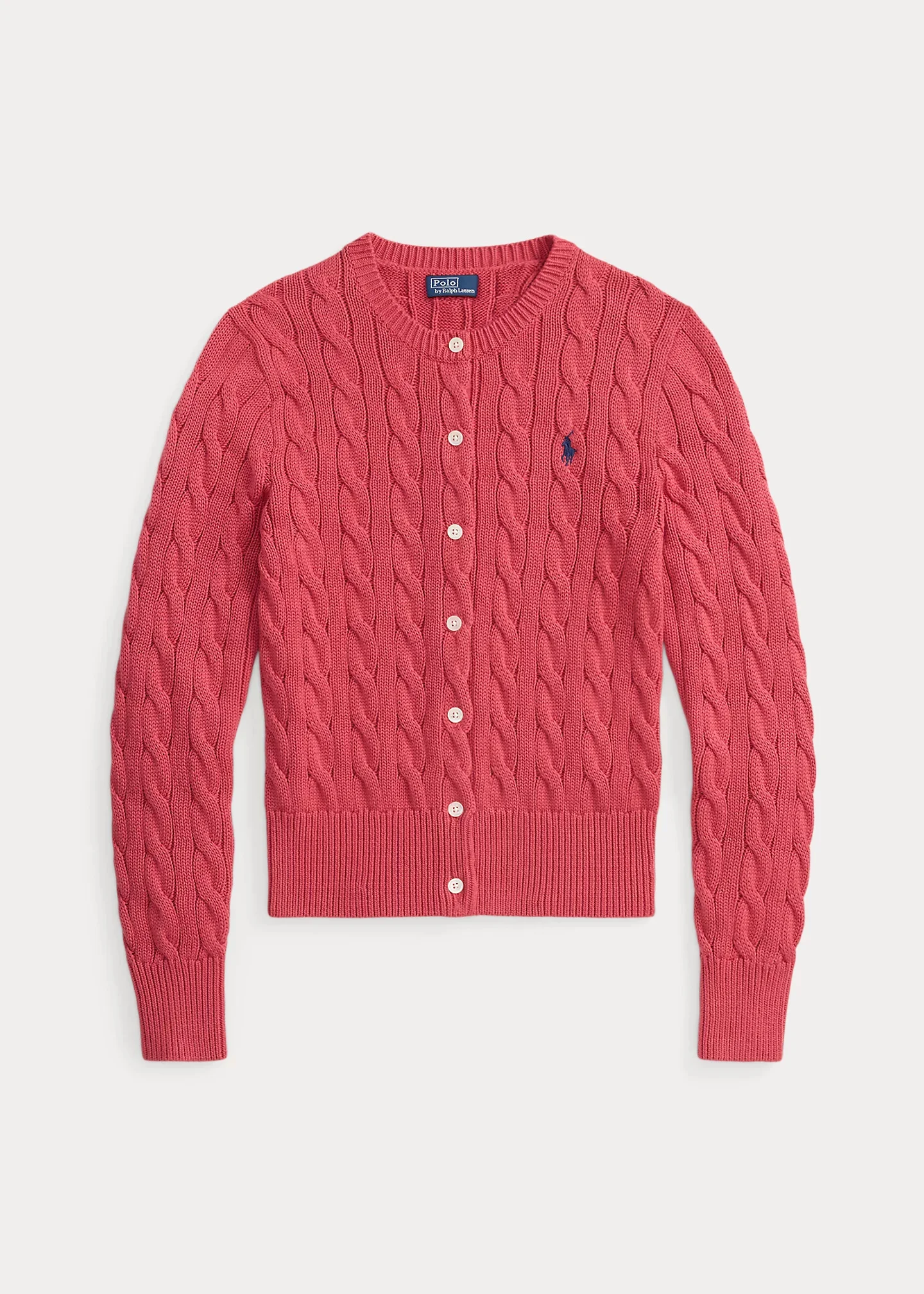 Cable-Knit Cotton Crewneck Cardigan - 1