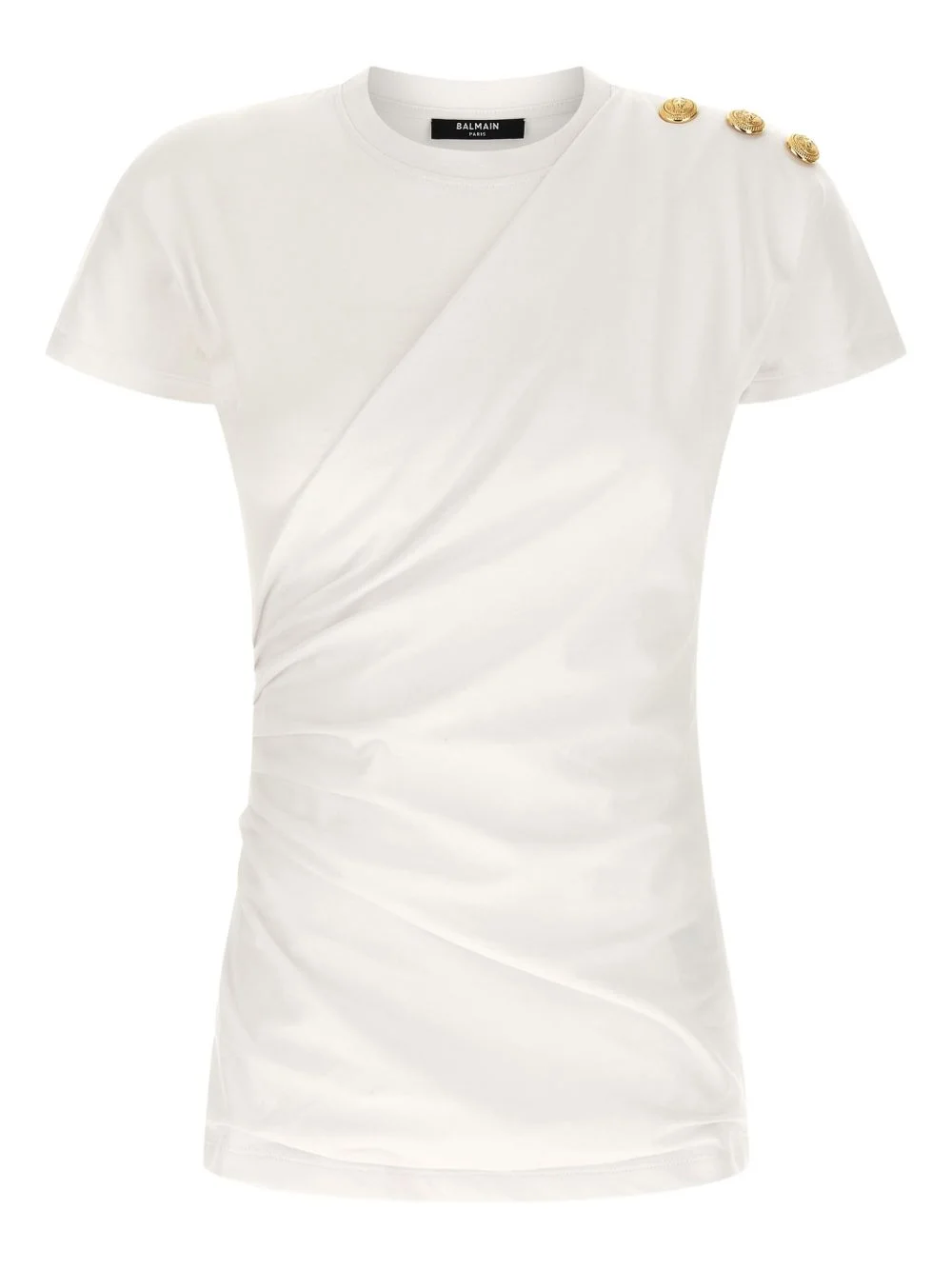 button-embellished draped T-shirt - 1