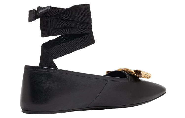 (WMNS) Gucci Leather Ballerina Flats With Ribbon And Bow 'Black' 726052-AABEZ-1244 - 3