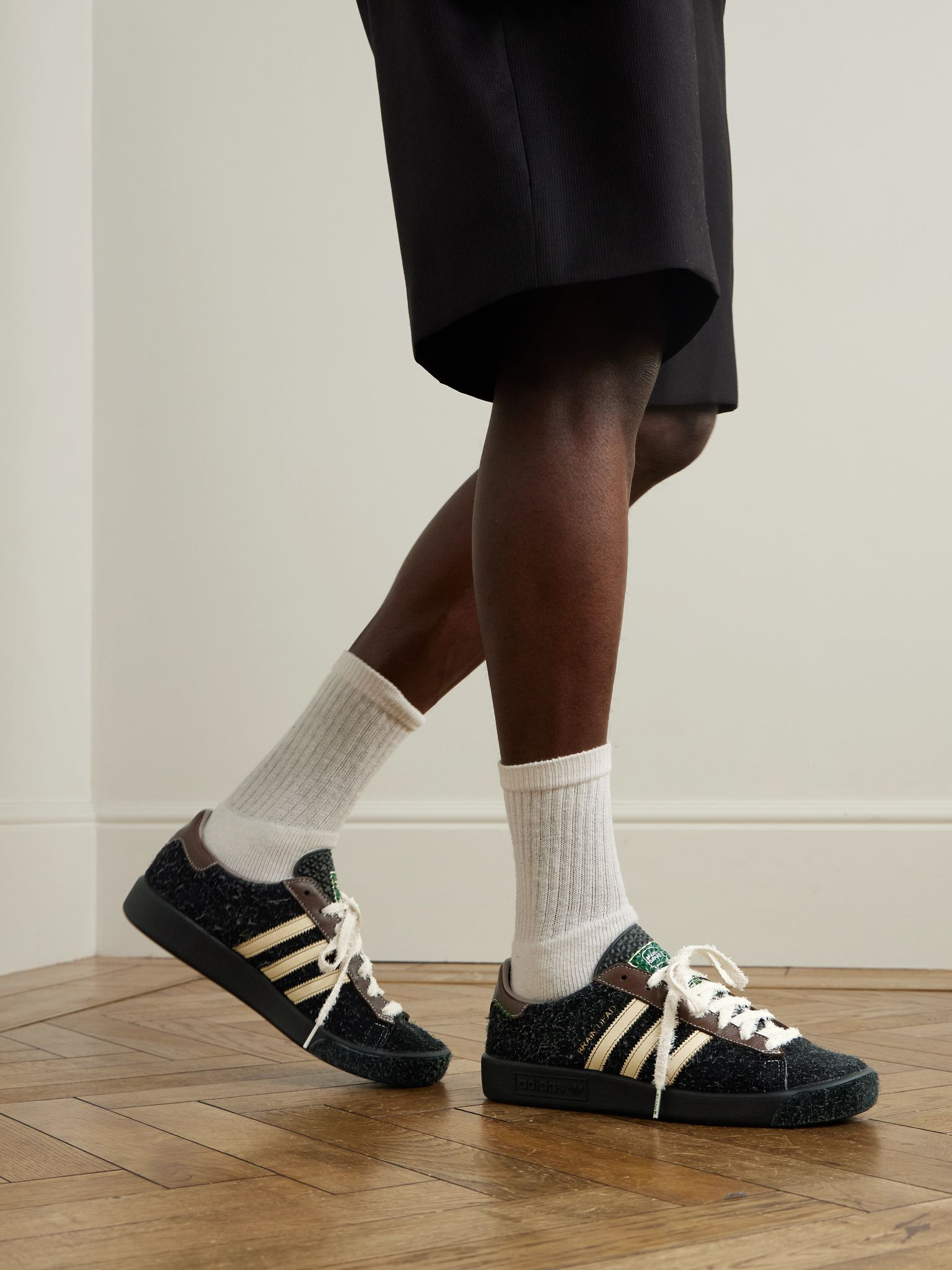 + Brain Dead Forest Hills Leather-Trimmed Textured-Suede Sneakers Black - 2