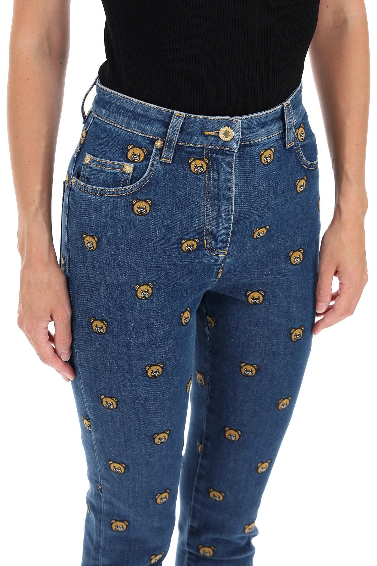 ALL-OVER TEDDY BEAR EMBROIDERED DENIM JEANS - 5