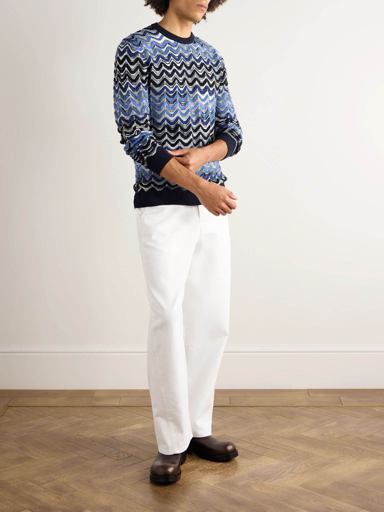 Slim-Fit Striped Wool Sweater Blue - 2