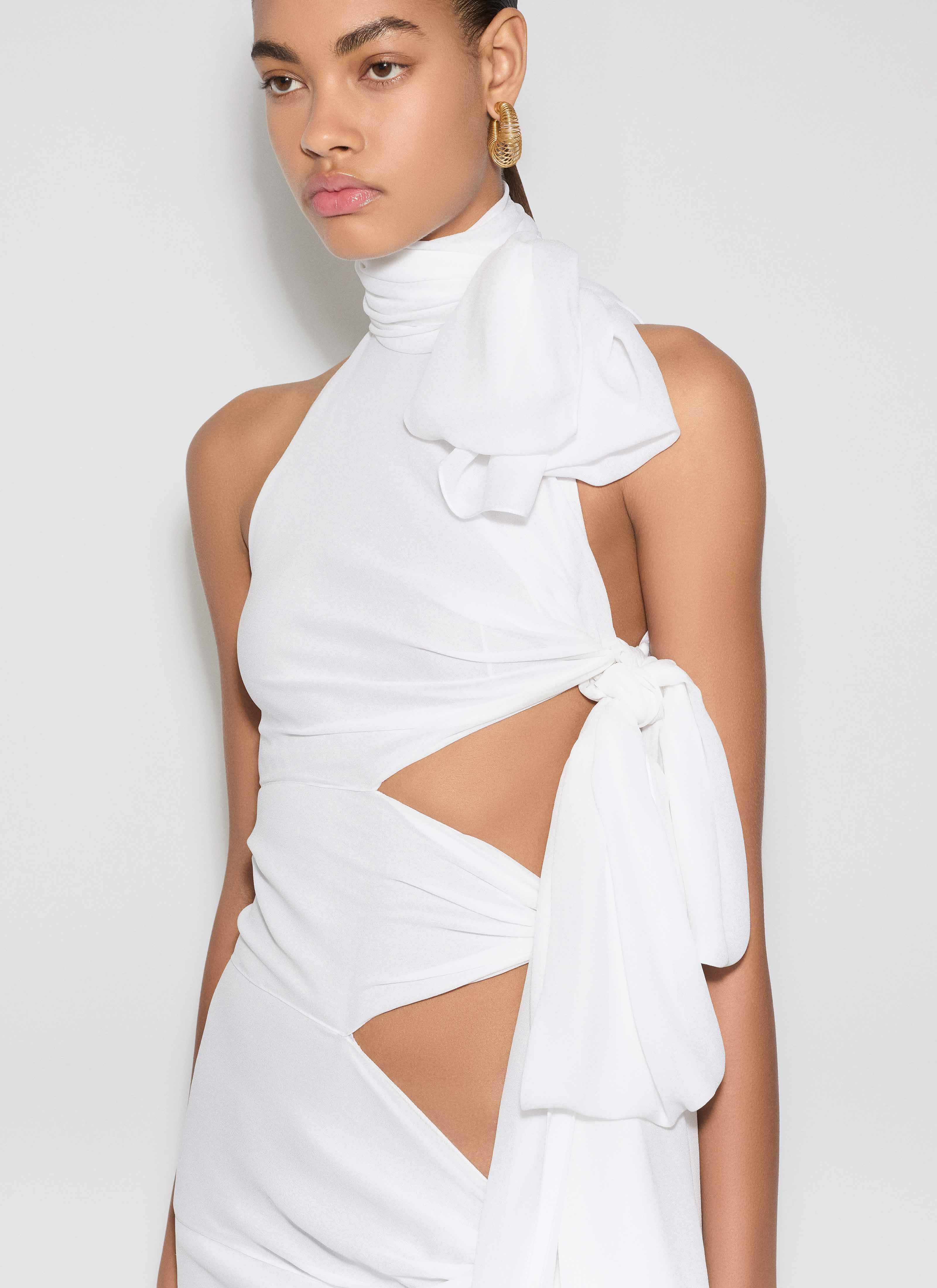 LIGHT GEORGETTE ASYMMETRICAL BOW DRESS - 6
