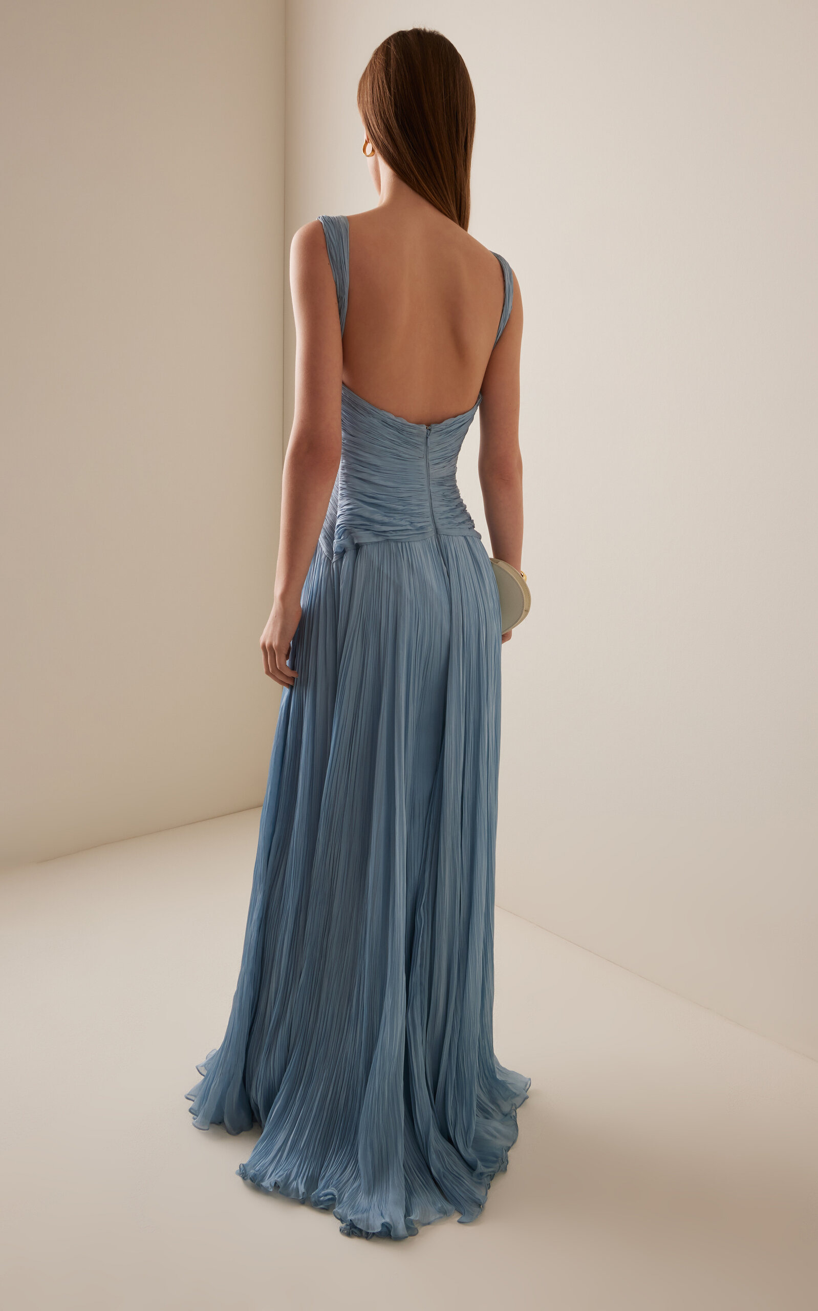 Lettuce Hem Pleated Silk Gown blue - 4