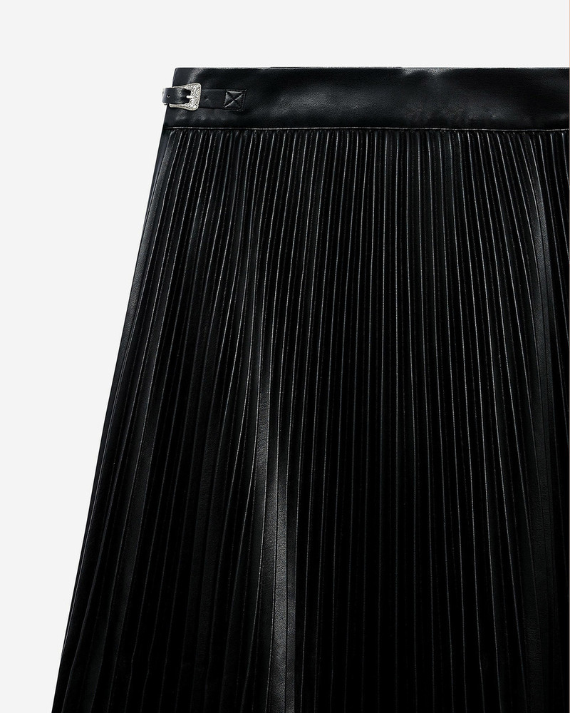 BLACK LEATHER-EFFECT PLEATED LONG SKIRT 6