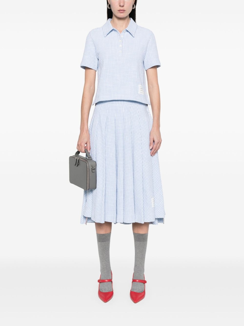 gingham-check tweed polo top - 2