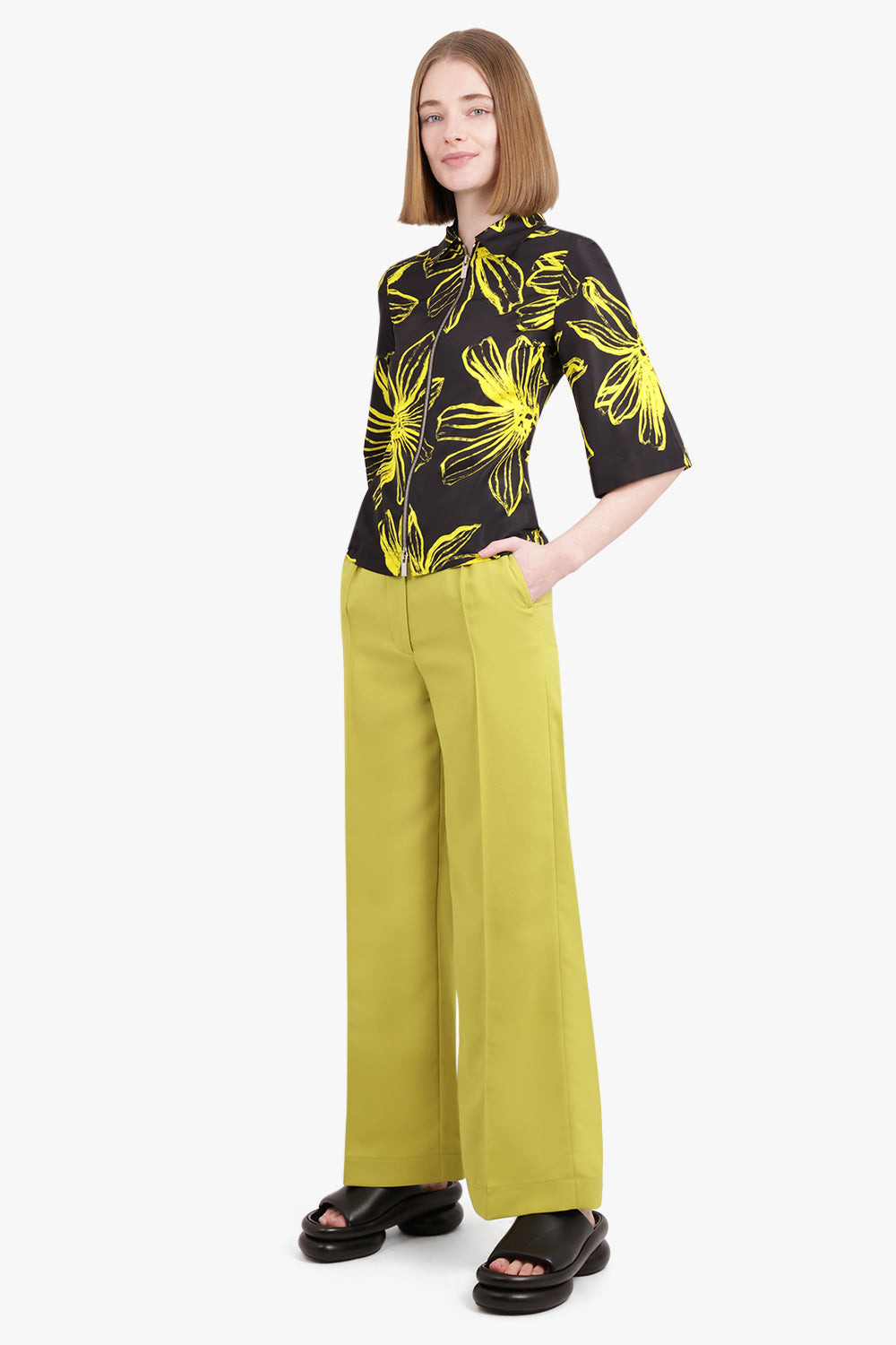 FLOWER PRINT ZIP TOP L/S YELLOW - 3