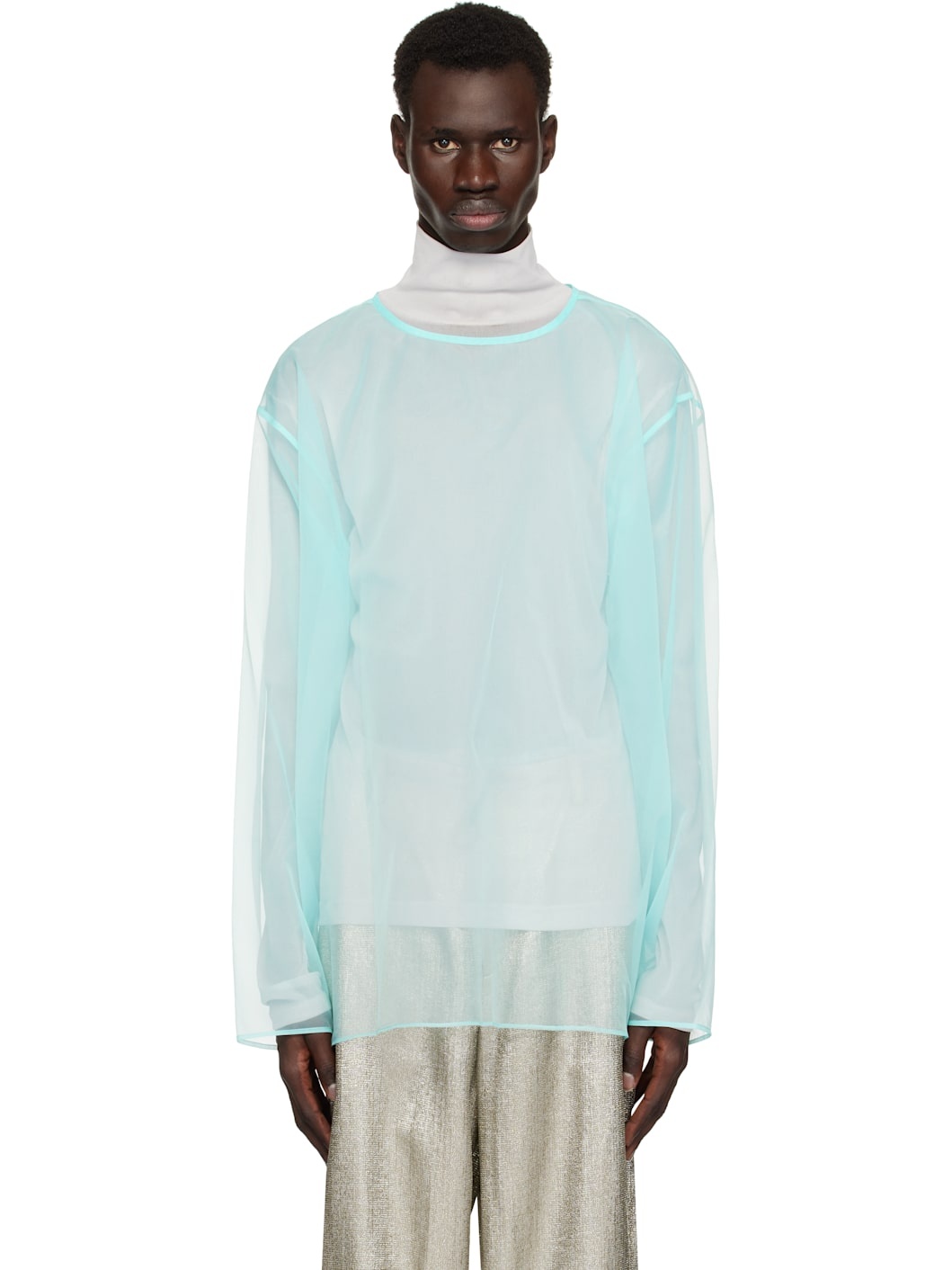 Blue Sheer Crew Neck Top - 1