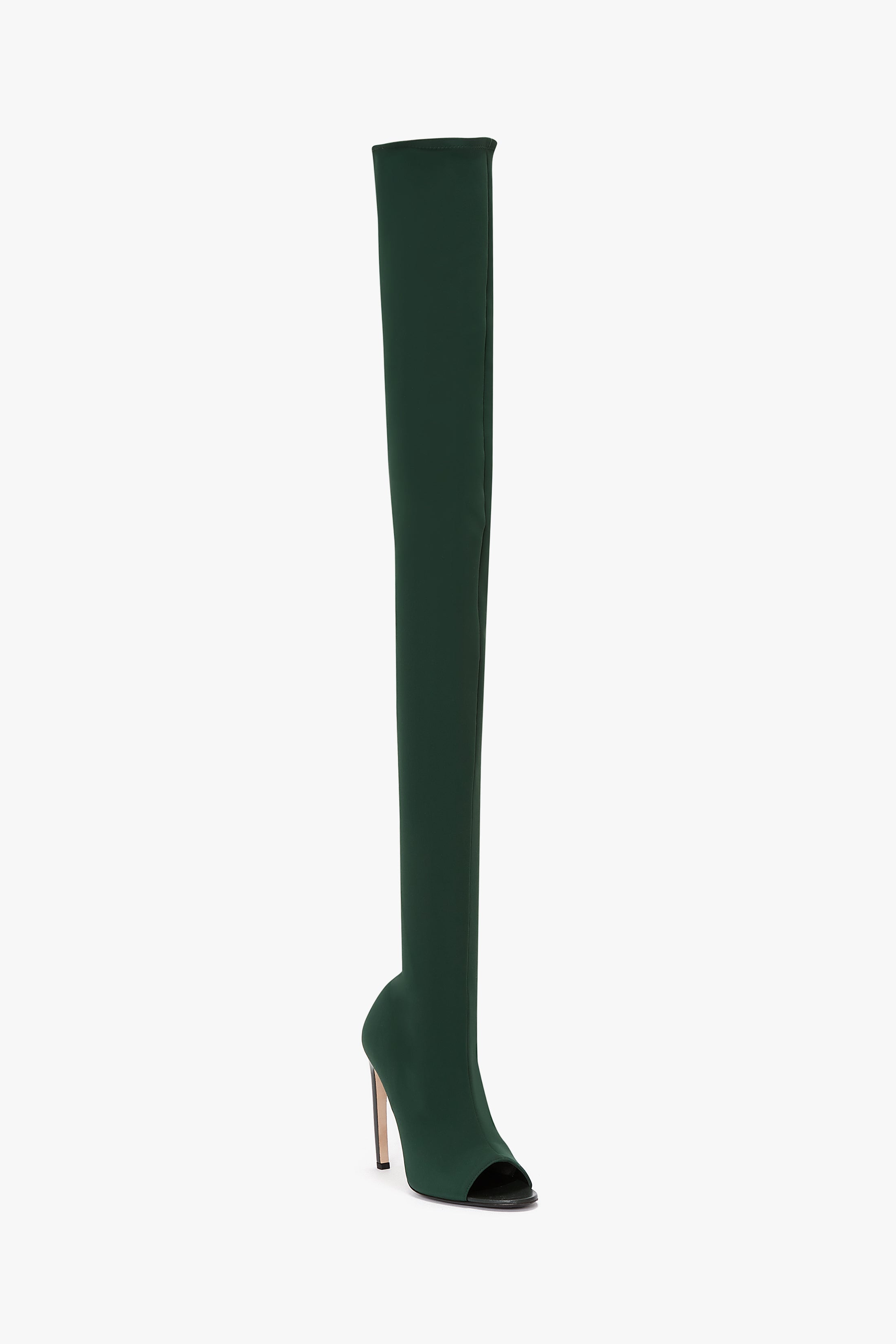 Over The Knee Open Toe Boot In Dark Green - 2
