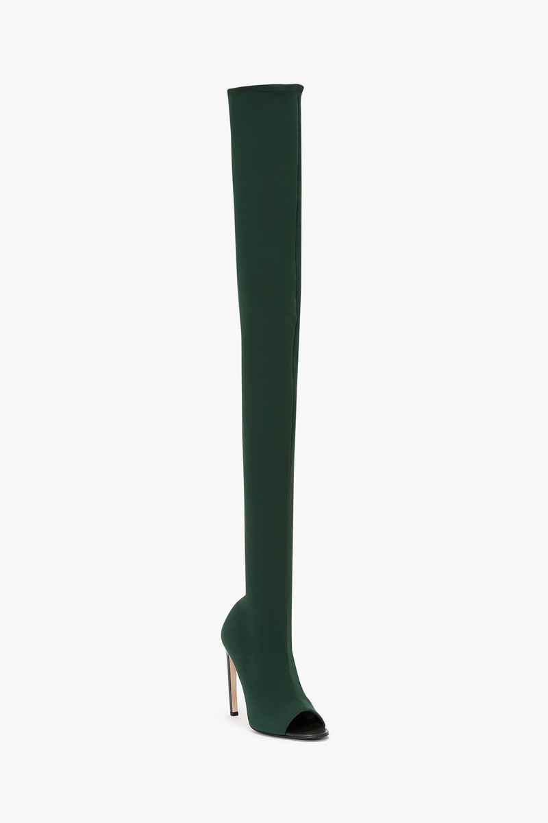 Victoria Beckham Over The Knee Open Toe Boot In Dark Green outlook