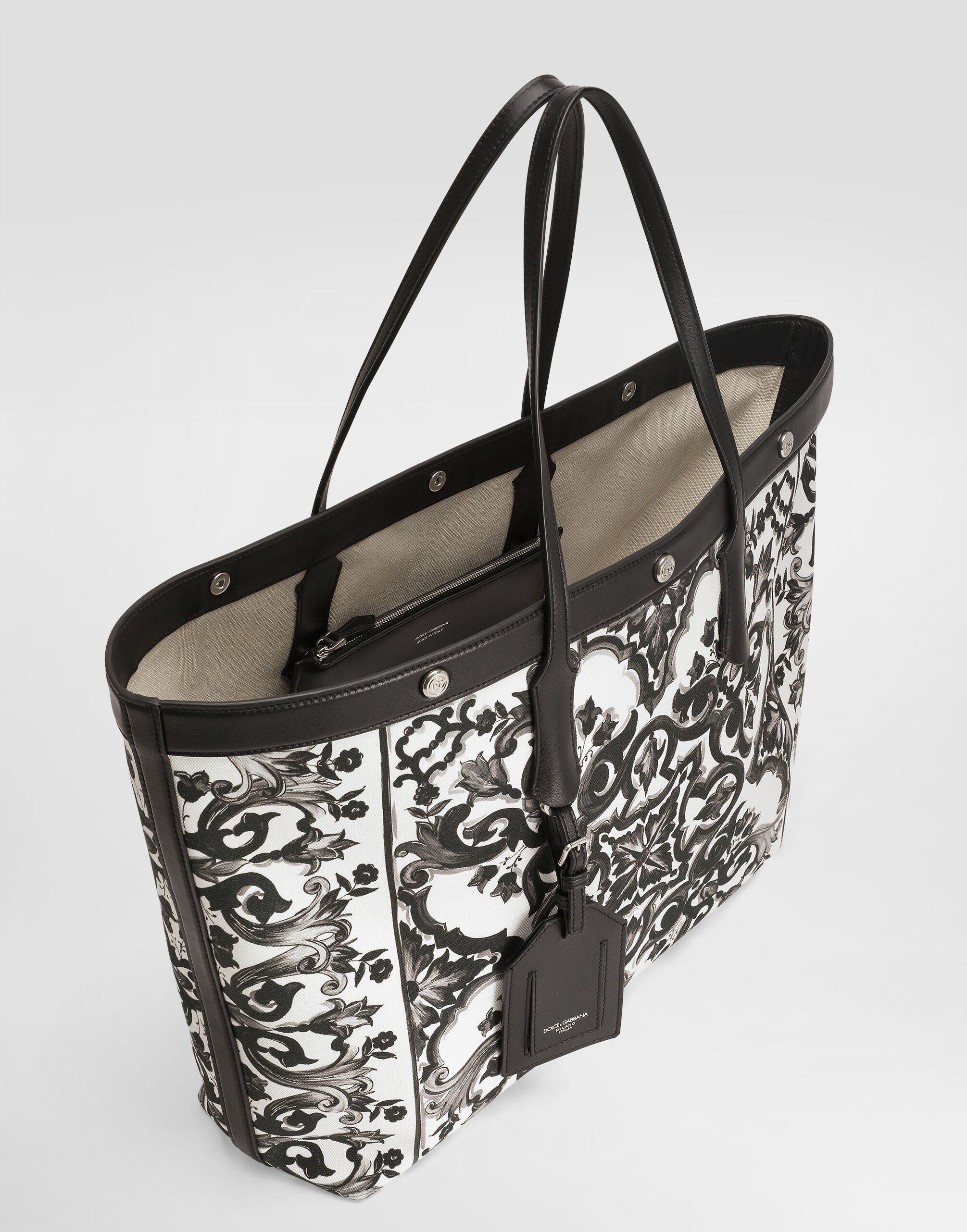 Majolica-print calfskin shopping bag - 5