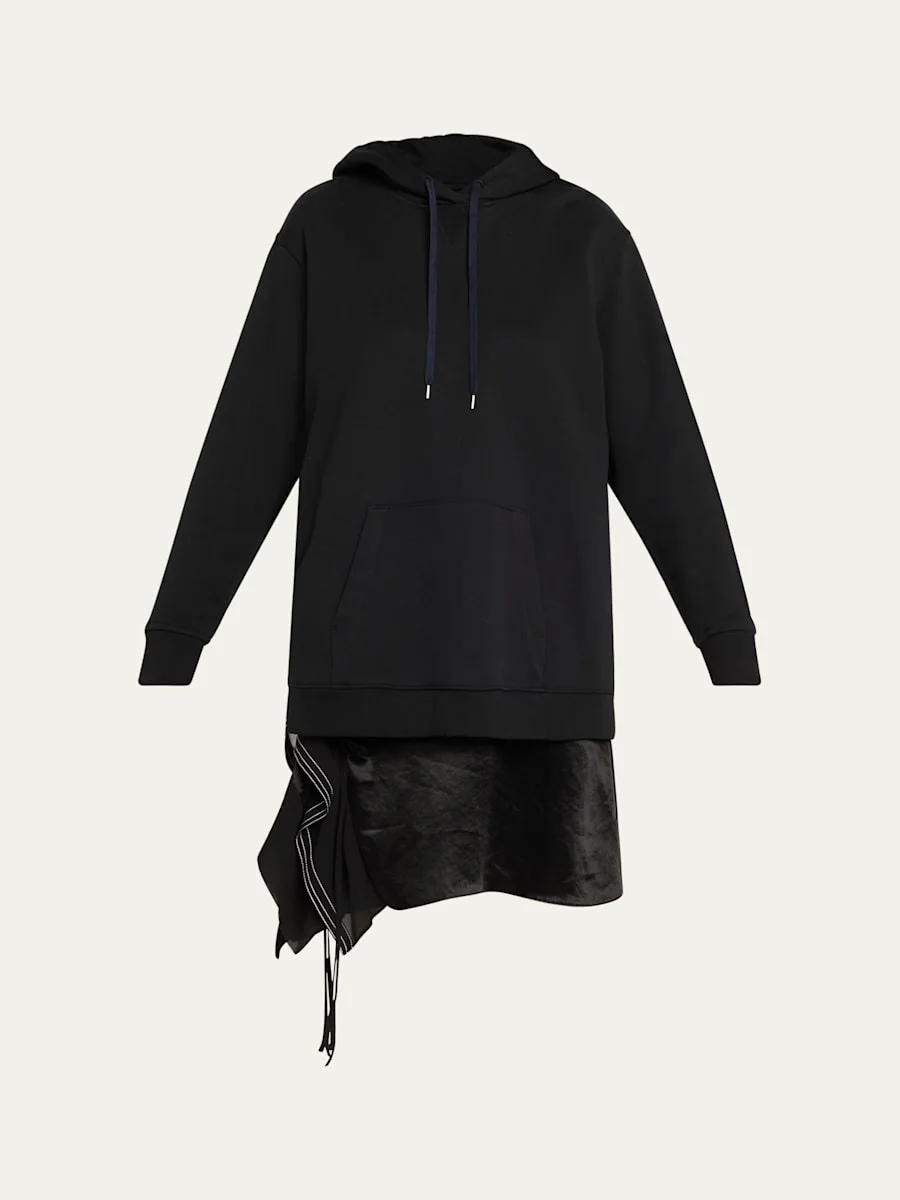 Hoodie Combo Dress with Flounce Skirt - 1