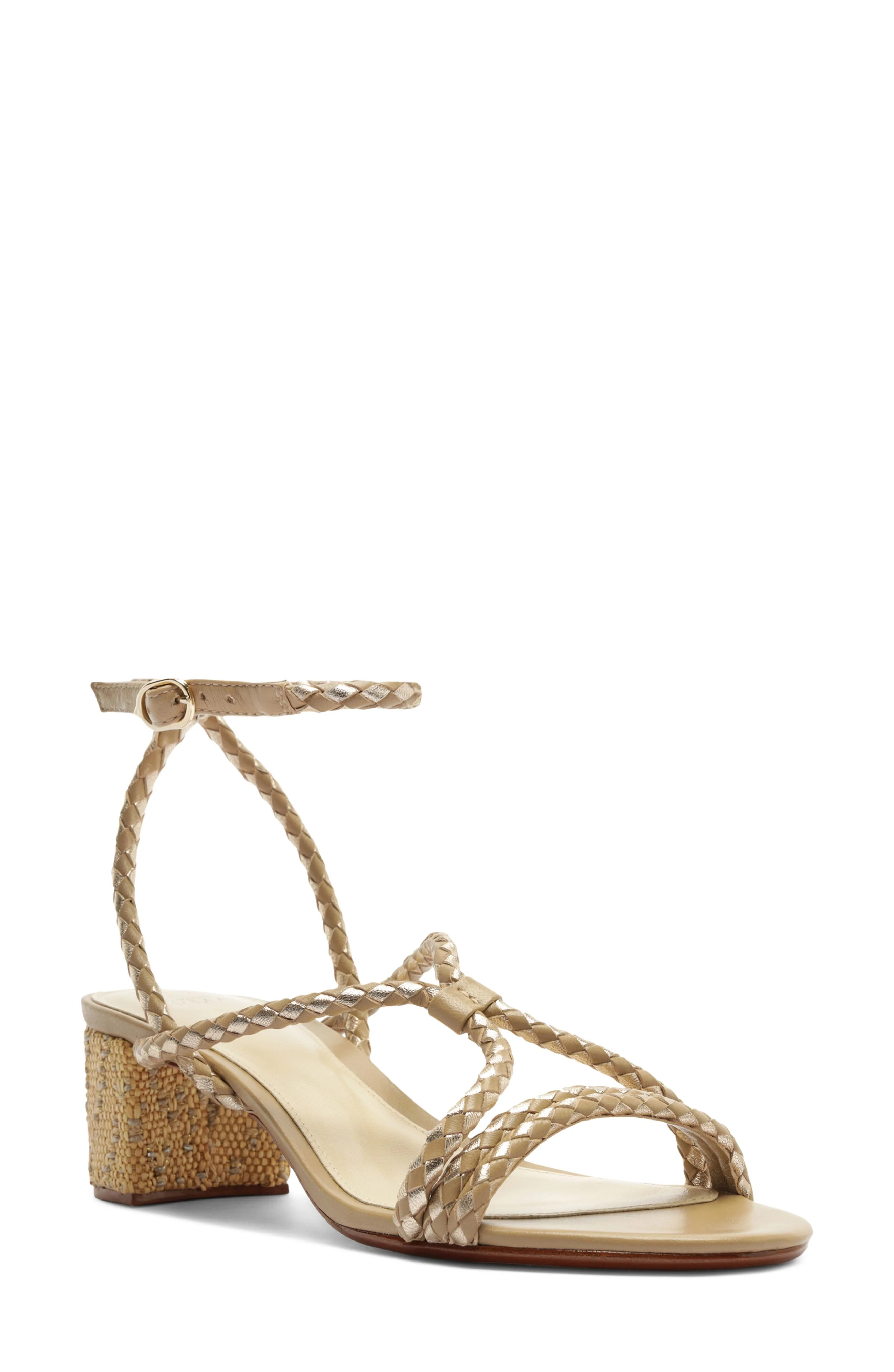 Alexandre Birman Elba Block Heel Sandal in Semolina/Golden at Nordstrom - 1