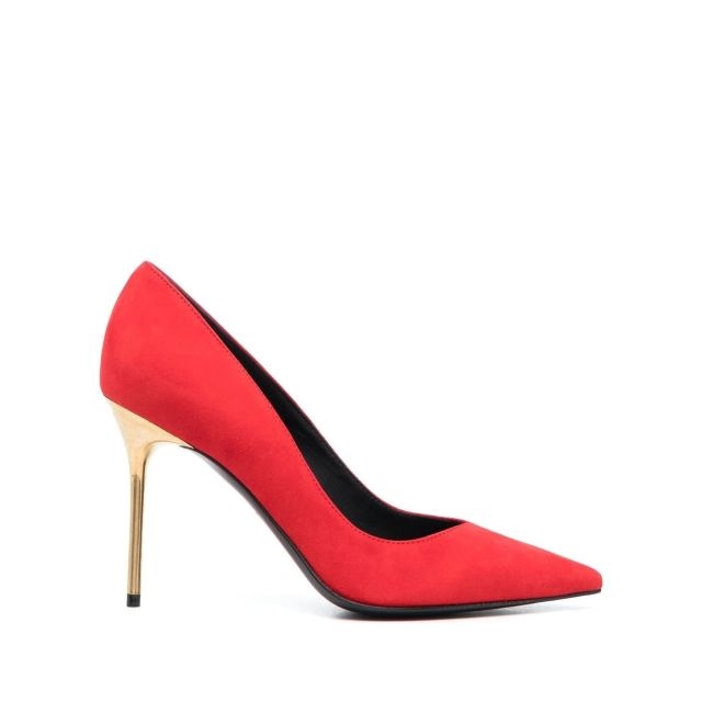 Ruby red decollete with gold stiletto heel - 1