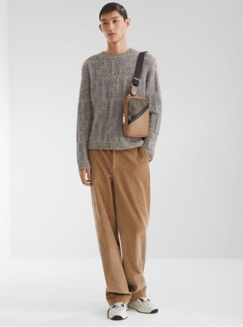 Fendi Men Brown Crossbody Bag With Logo Plaque On The Front And Shoulder Strap In Ff Canvas And Leat - 6