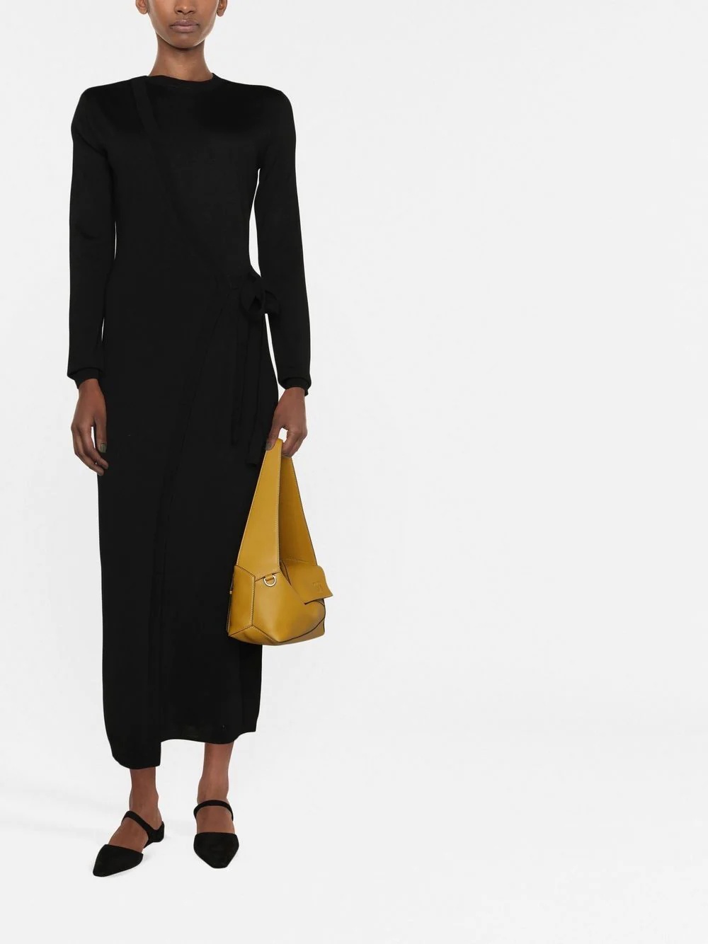 side-tie wool midi dress - 2