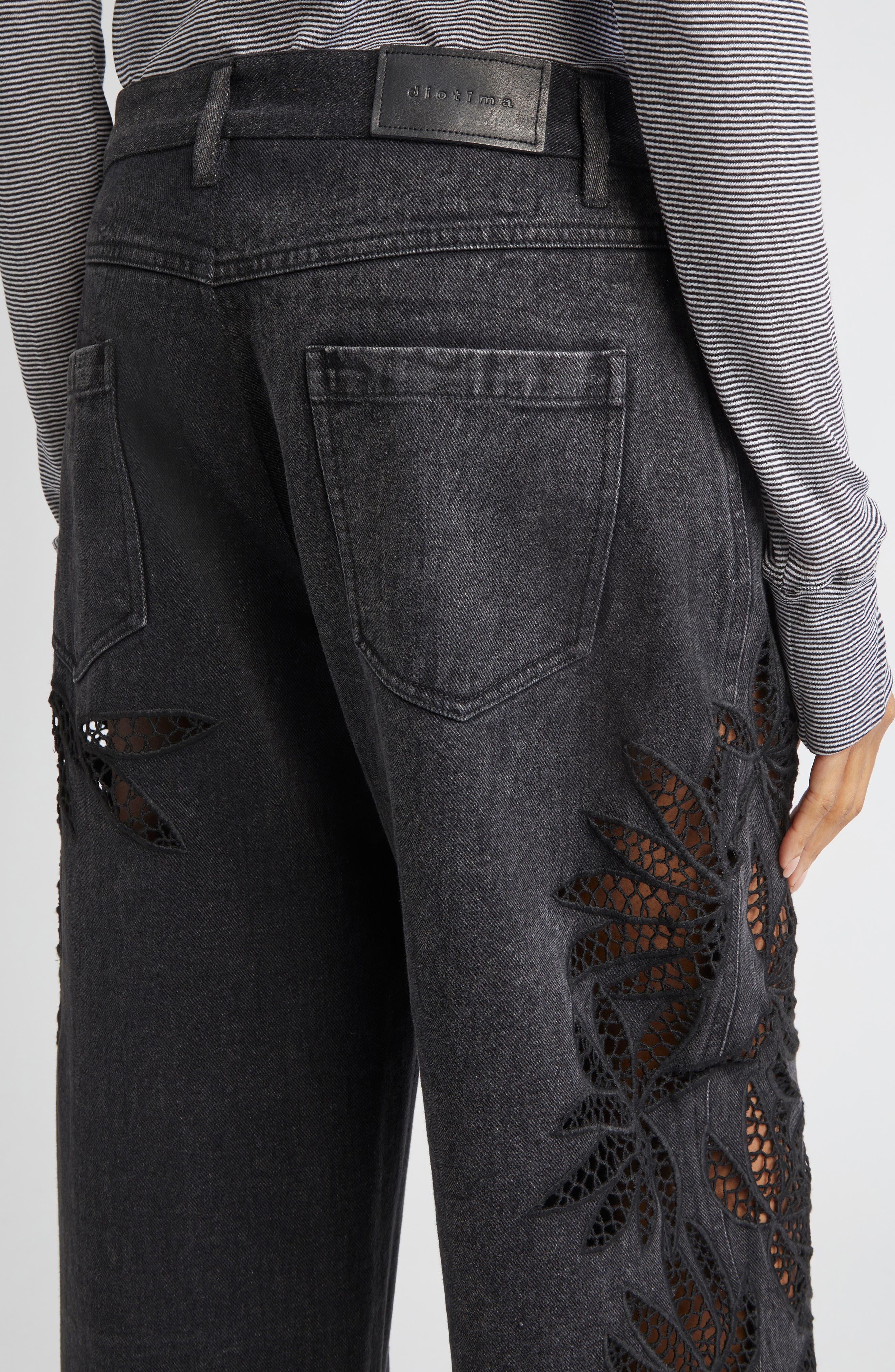 Diotima Stulla Lace Panel Wide Leg Jeans in Black at Nordstrom - 5
