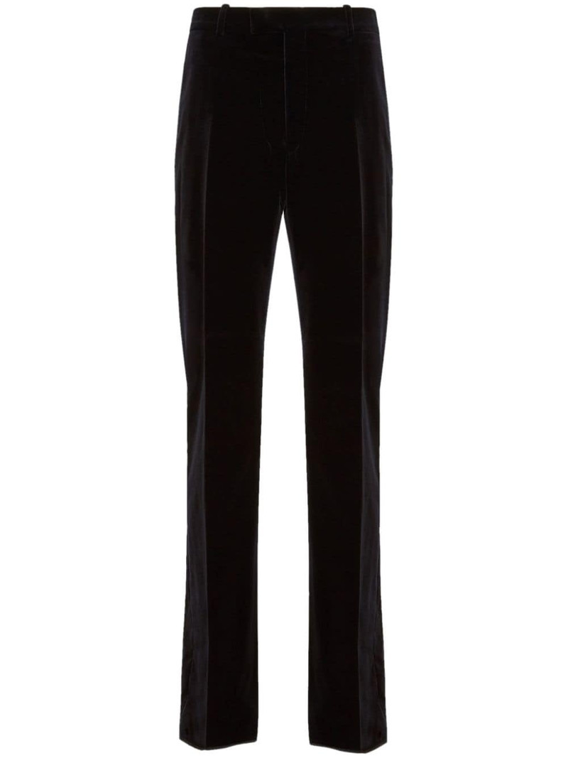 pressed-crease velvet straight-leg trousers 1