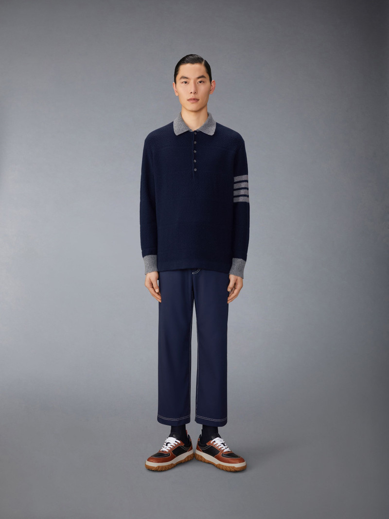 Merino Wool Textured Rugby Stripe 4-Bar Polo 4