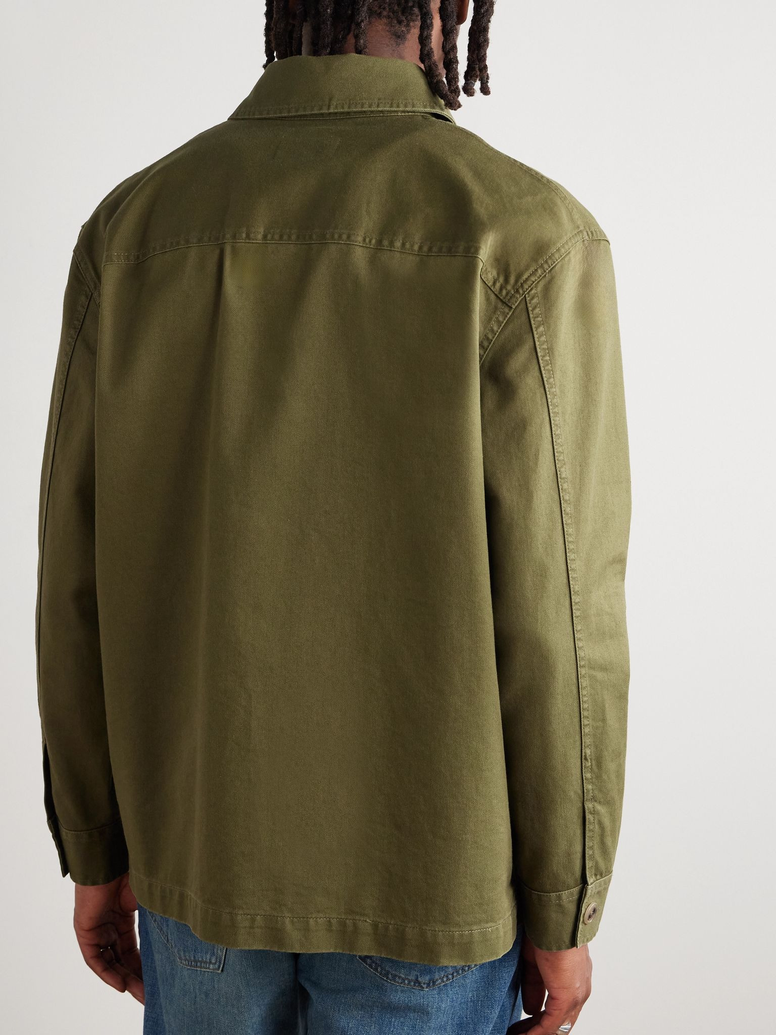 Logo-Embroidered Cotton and Linen-Blend Gabardine Overshirt Green - 4