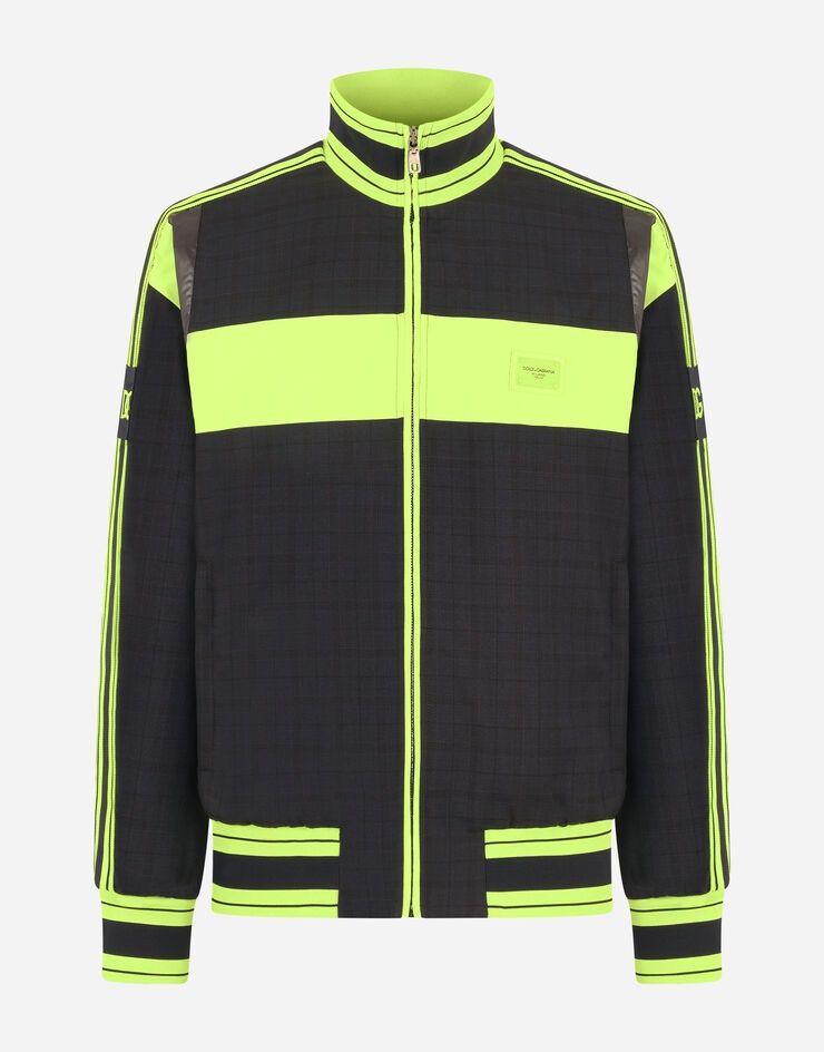 Checked wool jacket with branded plate - 3