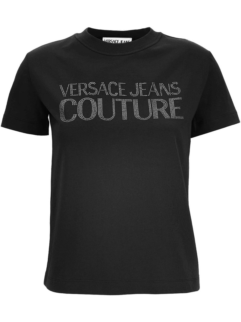 rhinestone-logo cotton T-shirt 1