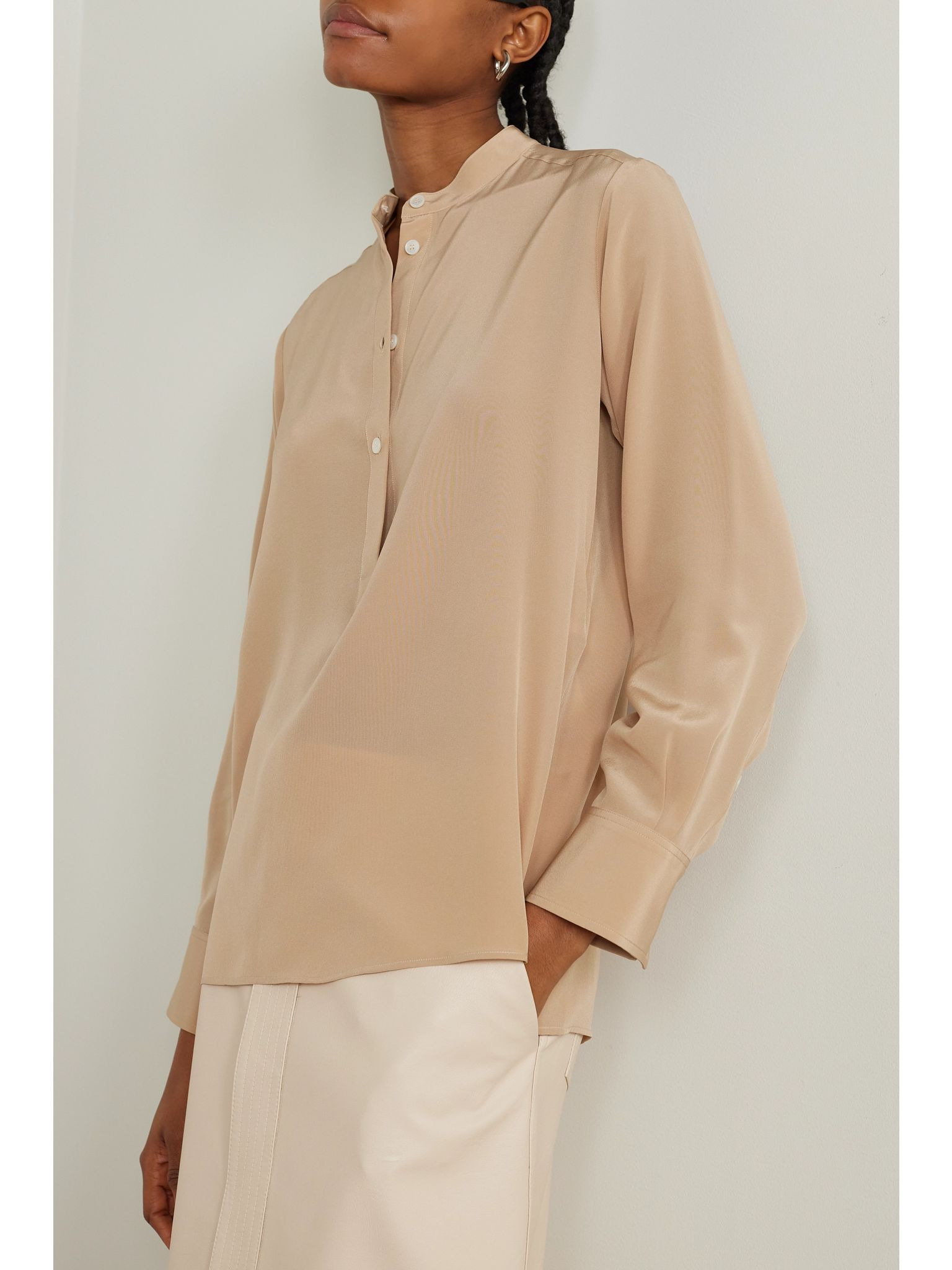 Eva silk crepe de chine blouse Camel - 3