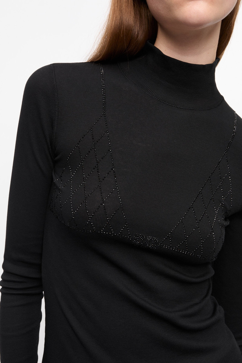 블랙 소프트 COTTON RIB RHINESTONE TOP 5