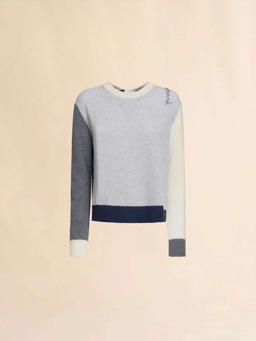 GREY COLOUR BLOCK CASHMERE JUMPER WITH MARNI SYMBOL - 1