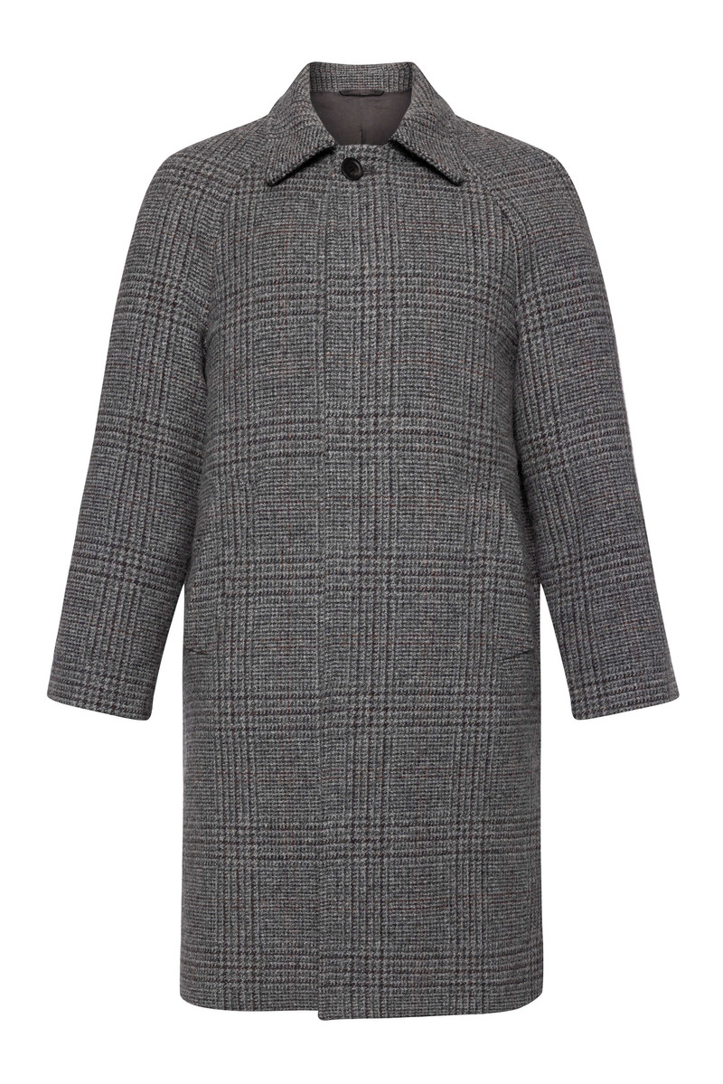 'The Balmacaan' Men's Coat | Grey & Rust Glen Check 1