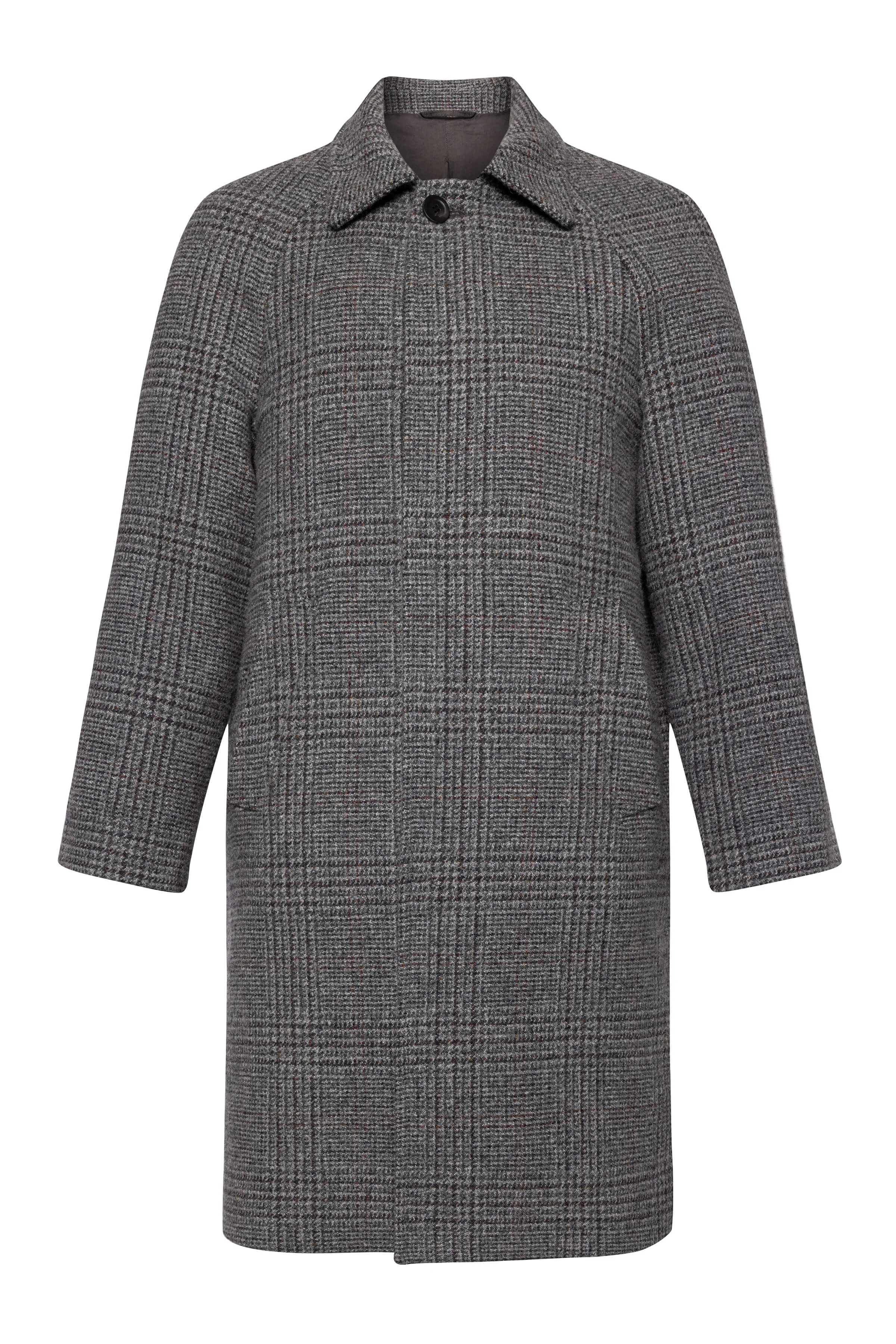'The Balmacaan' Men's Coat | Grey & Rust Glen Check - 1