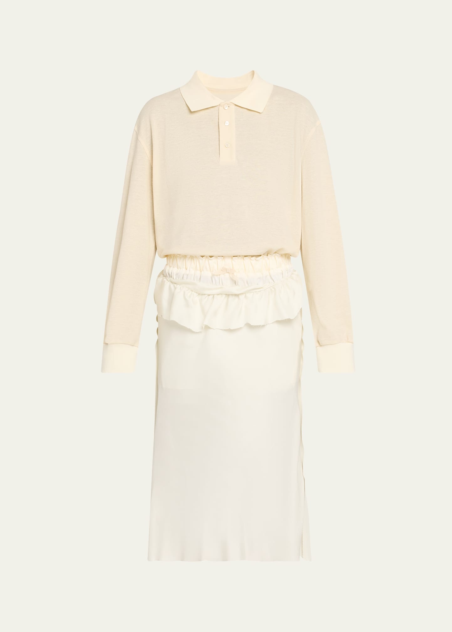 Mixed-Media Silk Midi Polo Dress - 1