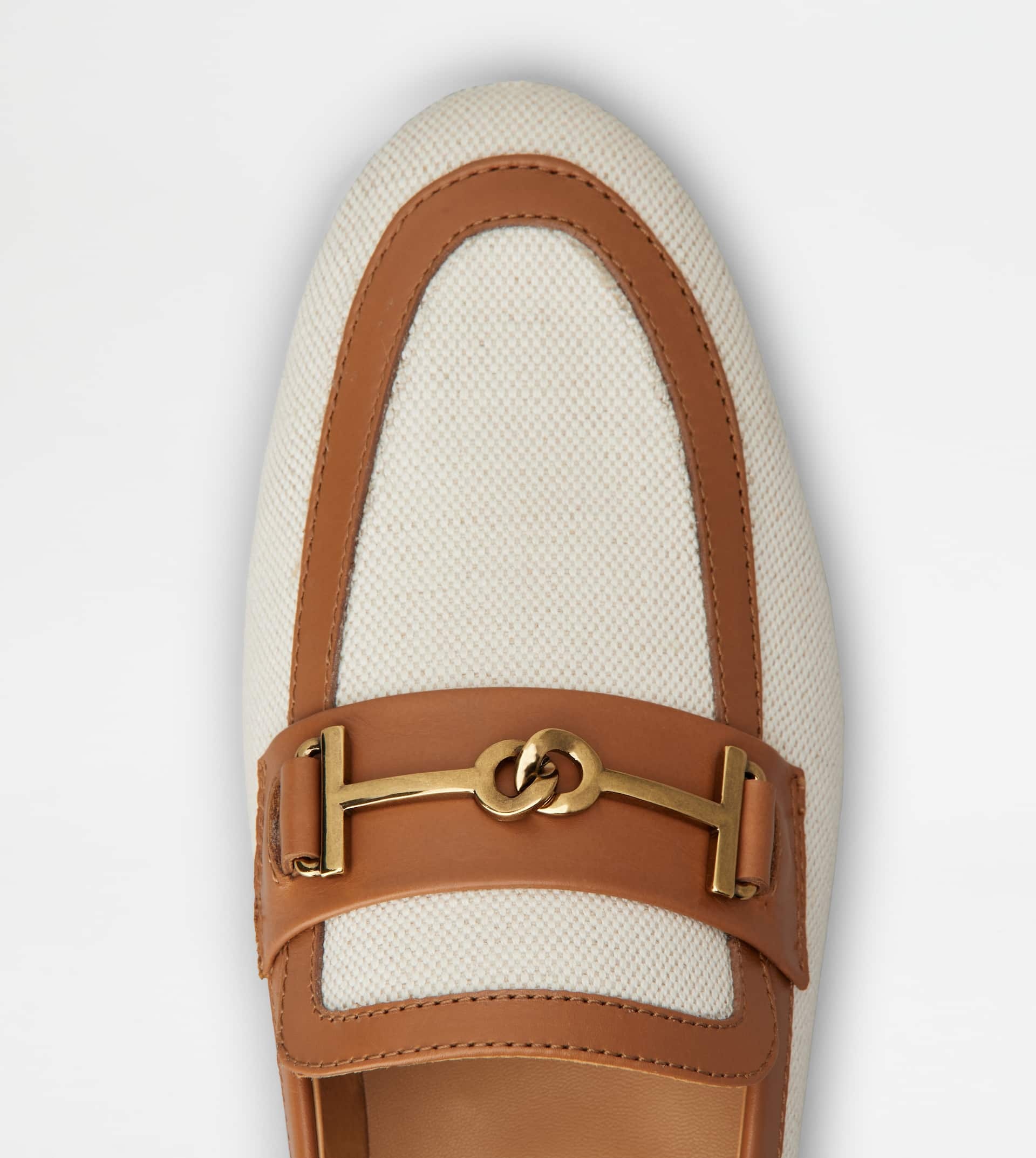 LOAFERS IN FABRIC AND LEATHER - OFF WHITE, BROWN - 4
