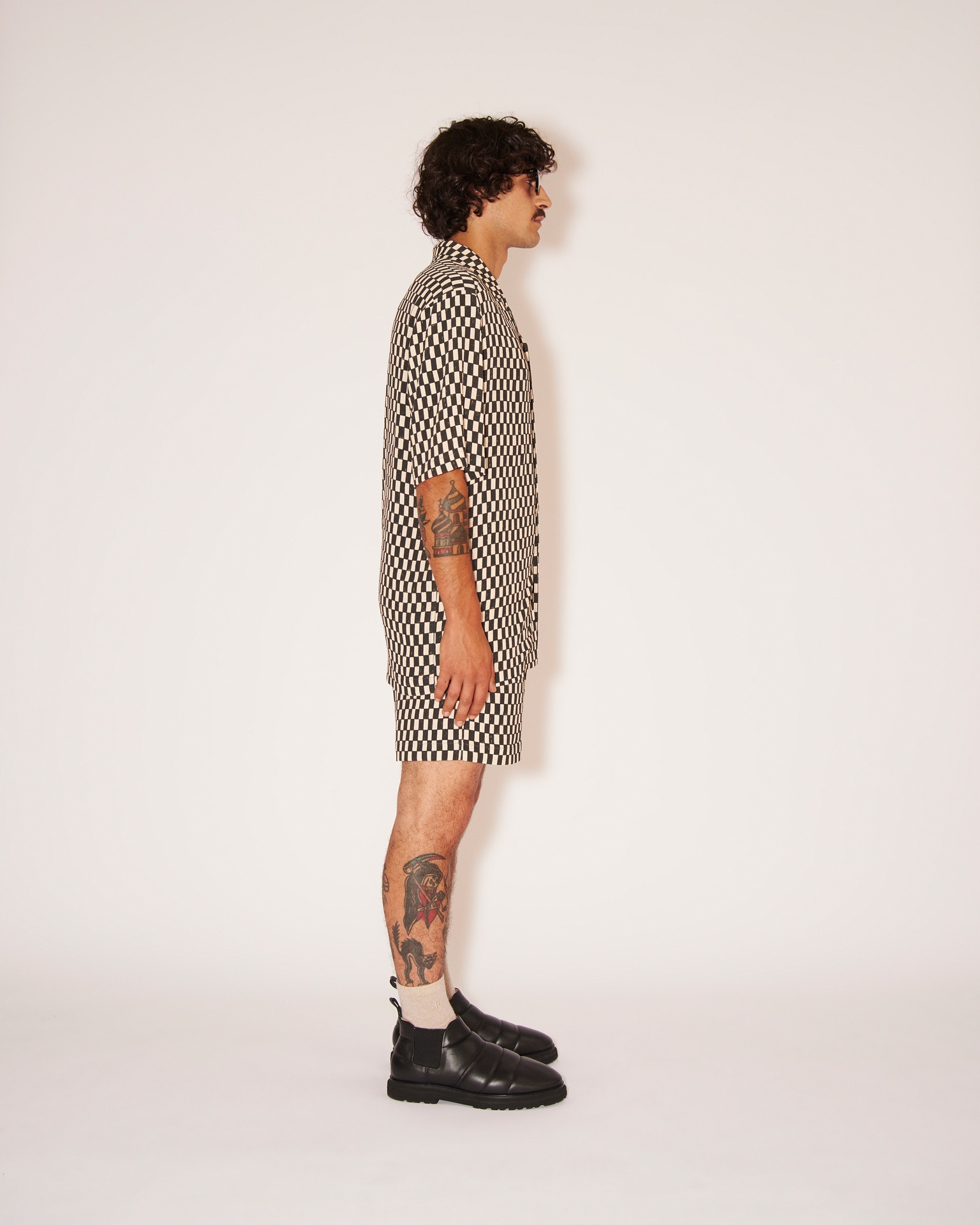 KENAN - Polyester checkered shorts - Creme&Black - 3