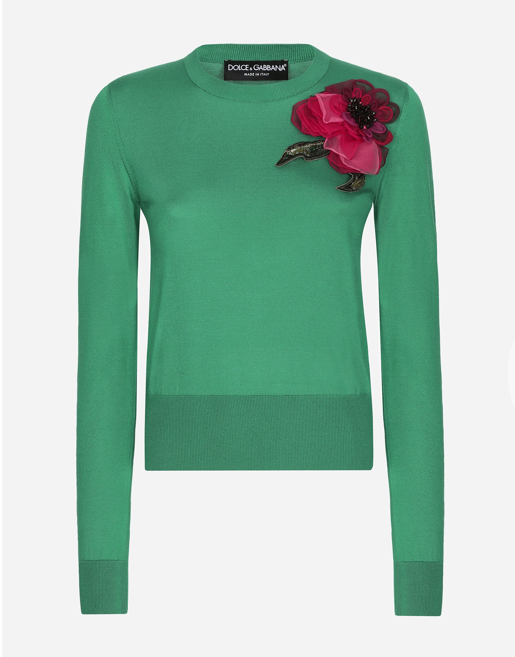 Silk sweater with flower appliqué - 1