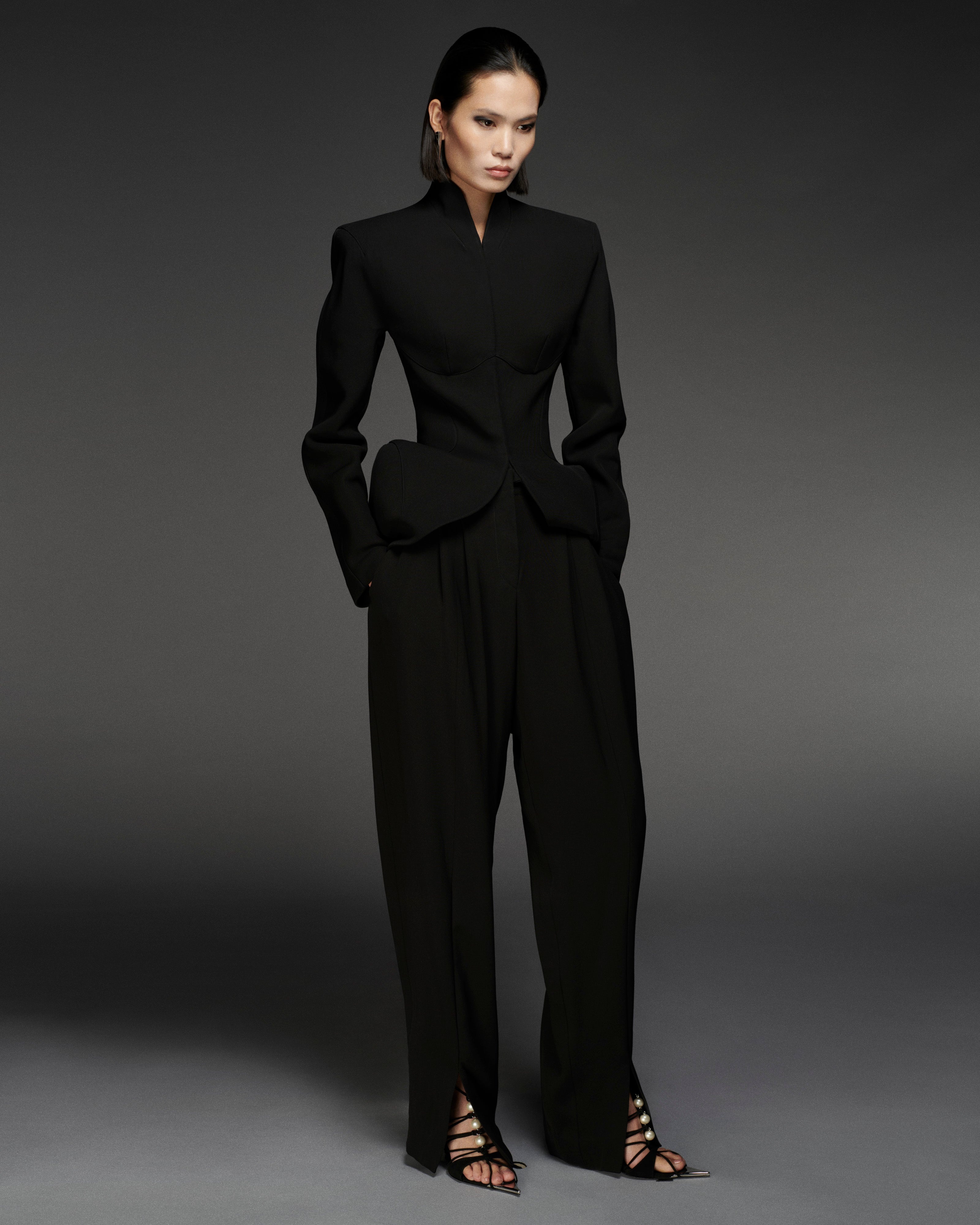 【関税込み】Mugler ブラック Hook & Eye トラウザーズ MUGLER black hook & eye sculptural jacket | REVERSIBLE