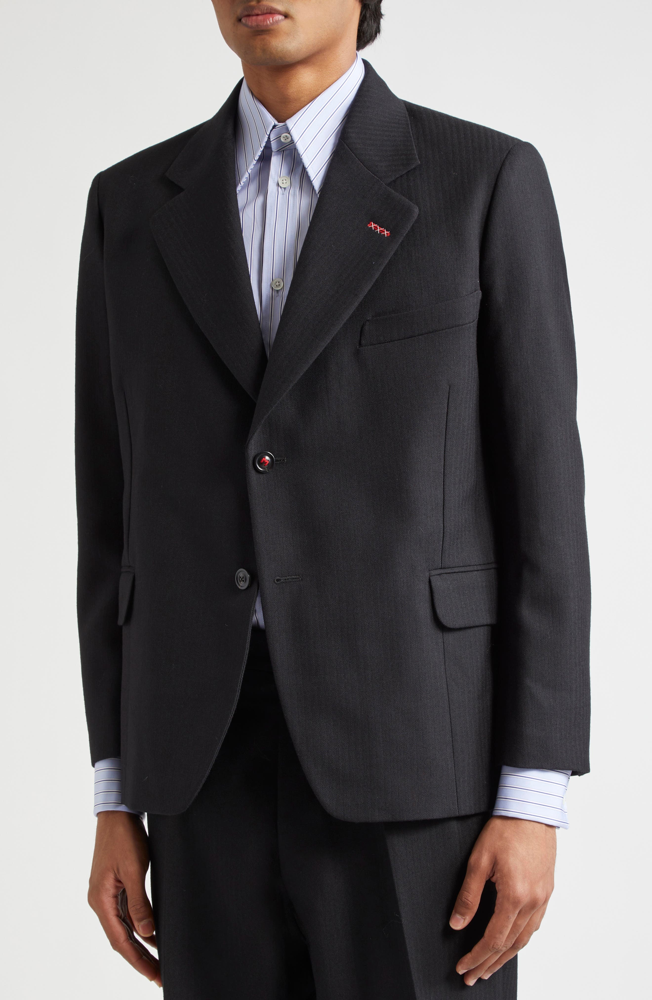 Maison Margiela Single Breasted Herringbone Wool Blazer in Black at Nordstrom - 5