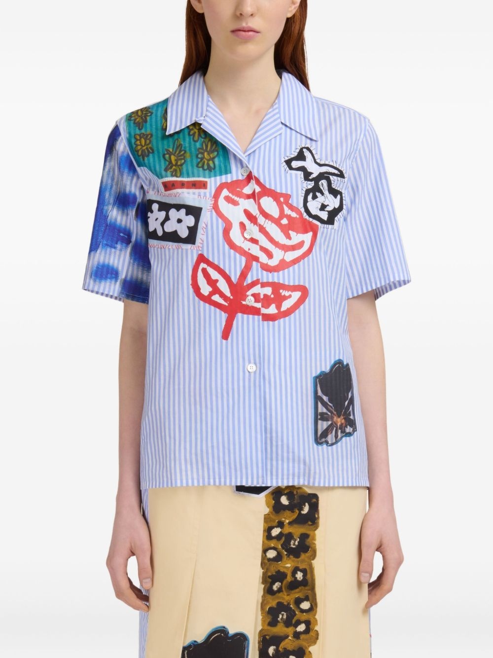 patchwork embroidered short-sleeve shirt - 3