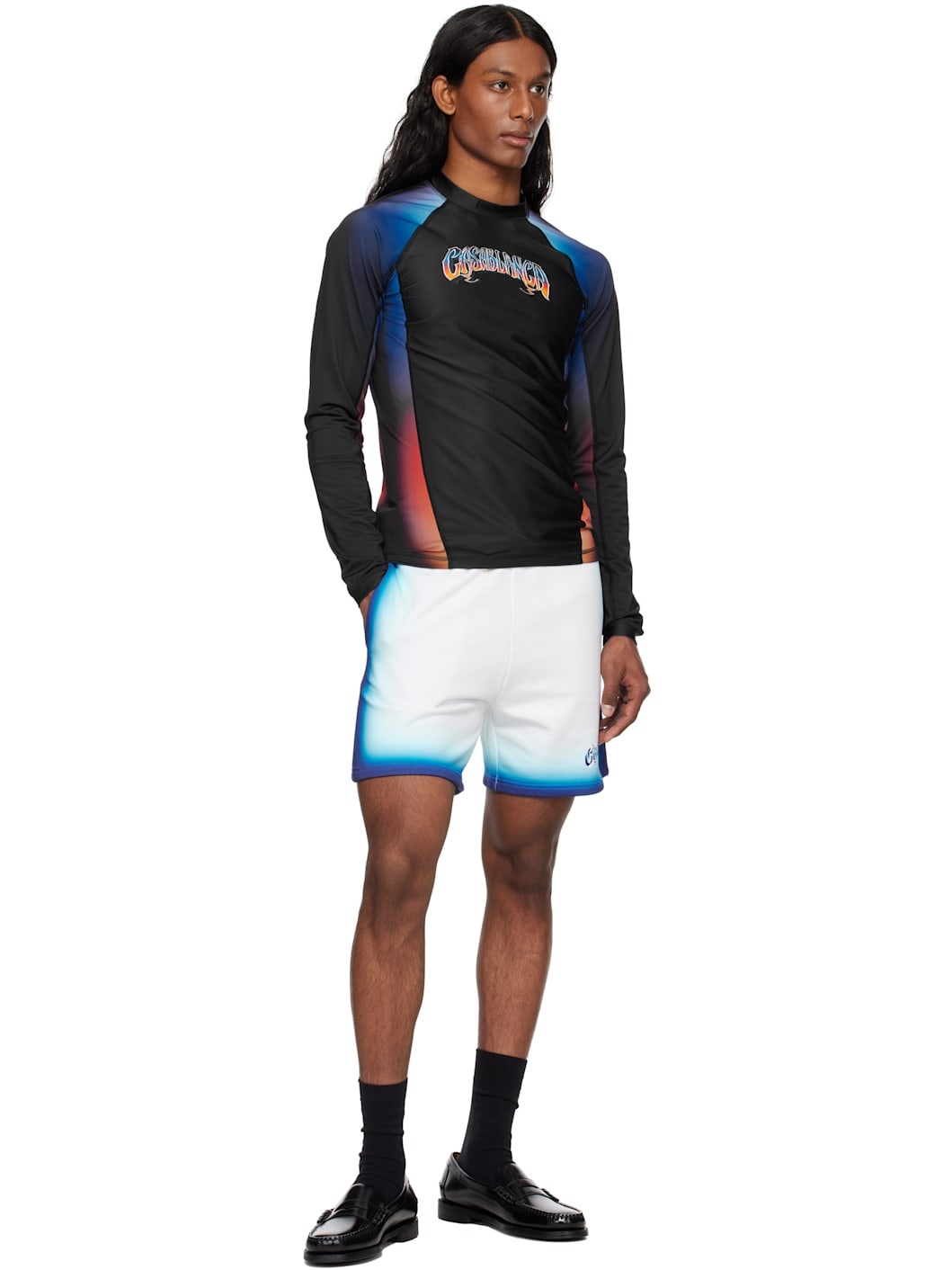 White & Blue Fade Sweat Shorts - 4