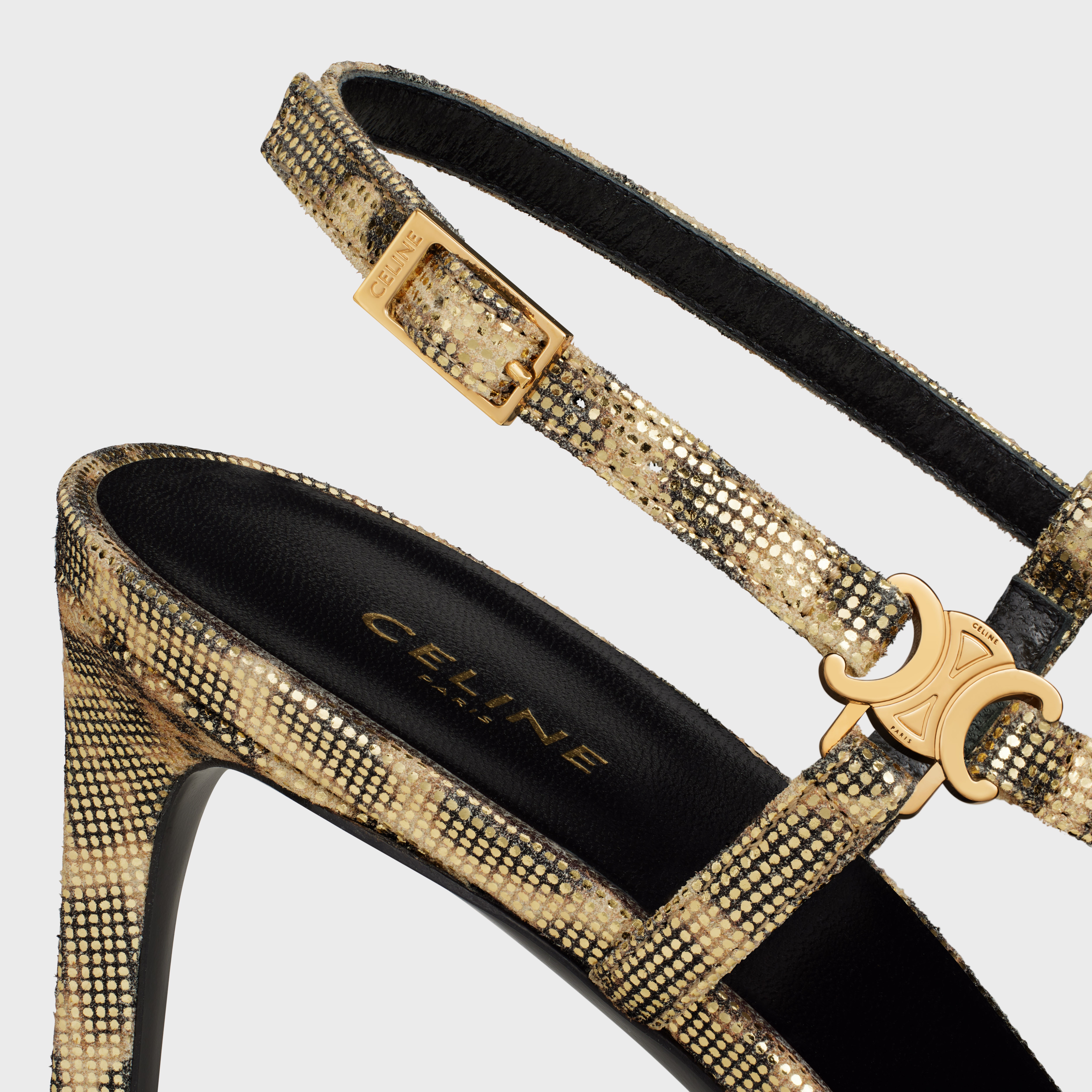CELINE SOIR CRISS CROSS SANDAL WITH TRIOMPHE in LEOPARD PRINTED LAMINATED SUEDE CALFSKIN - 5
