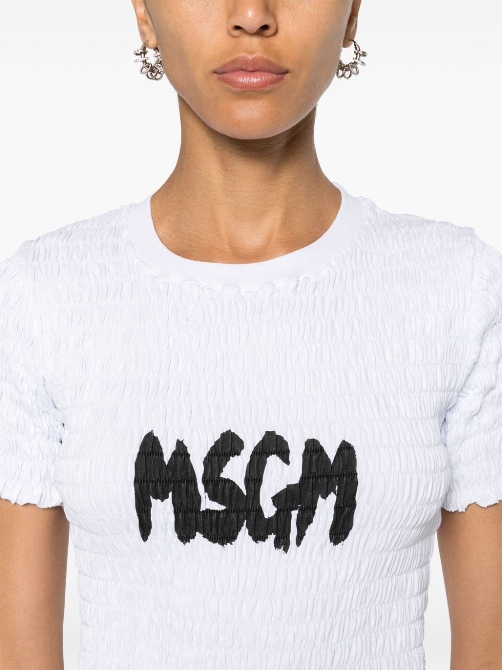 logo-print smocked T-shirt - 5